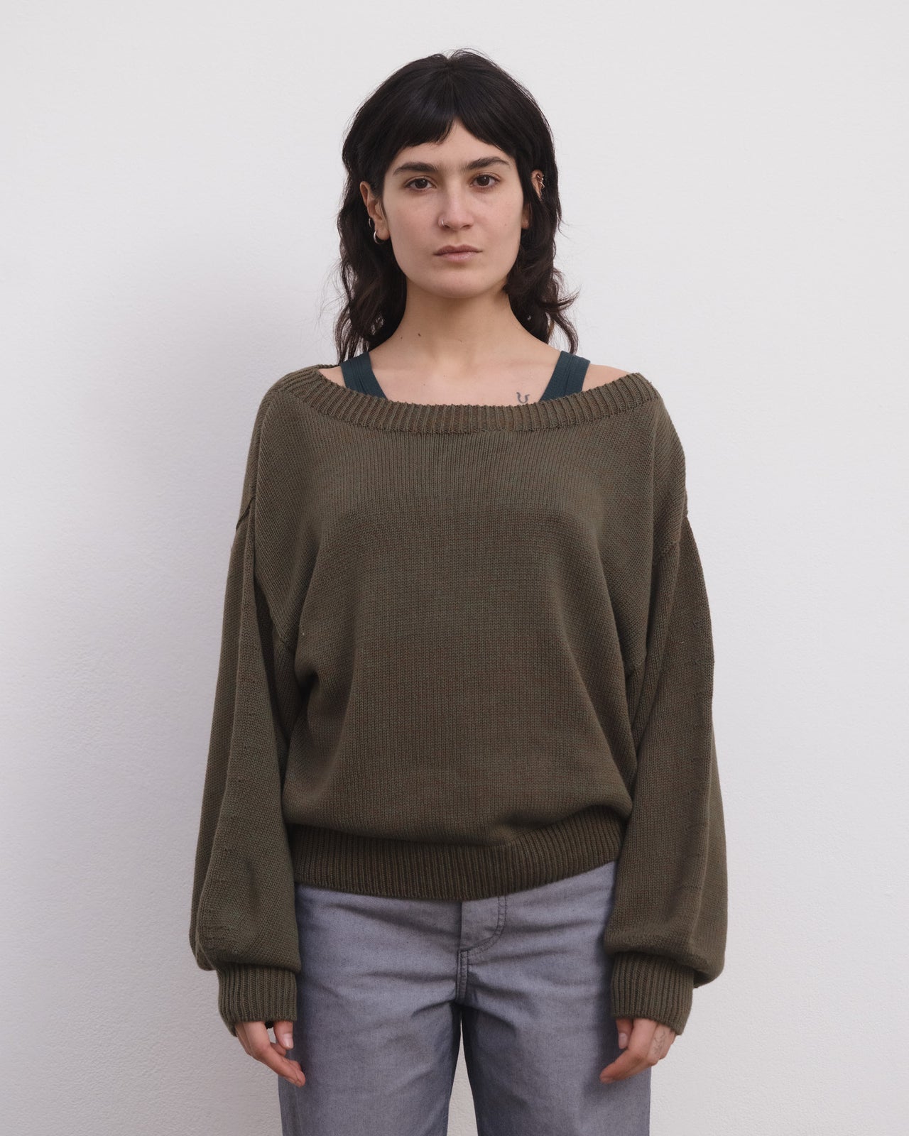Calla Sweater - Organic Cotton Knit - Green / Brown