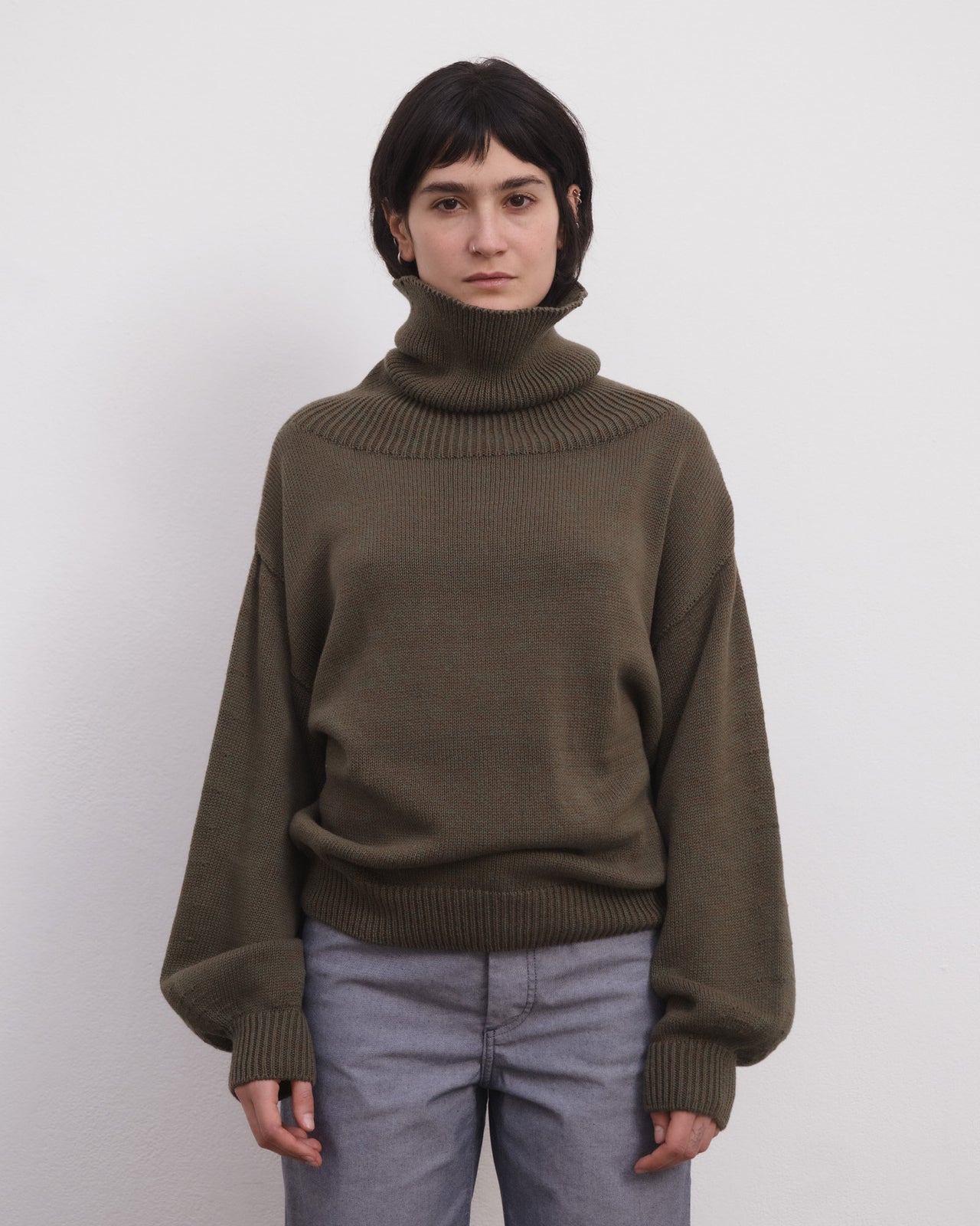 Calla Turtleneck - Organic Cotton Knit - Green / Brown
