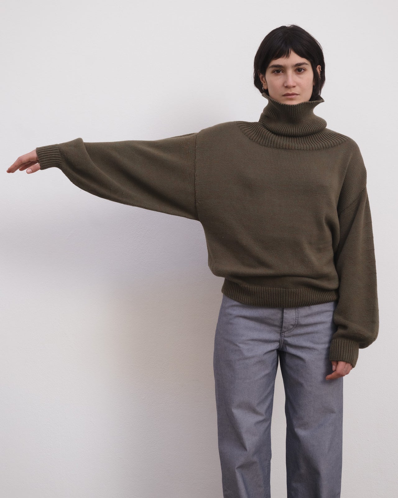 Calla Turtleneck - Organic Cotton Knit - Green / Brown