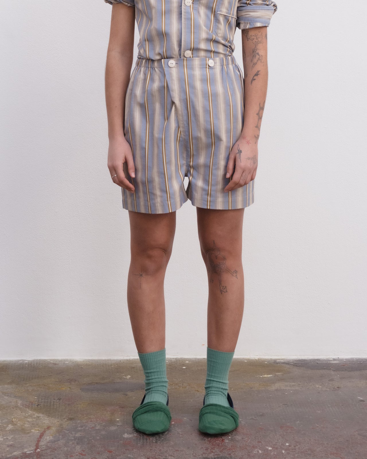 Carte Shorts - Organic Cotton Poplin - Grid Stripe