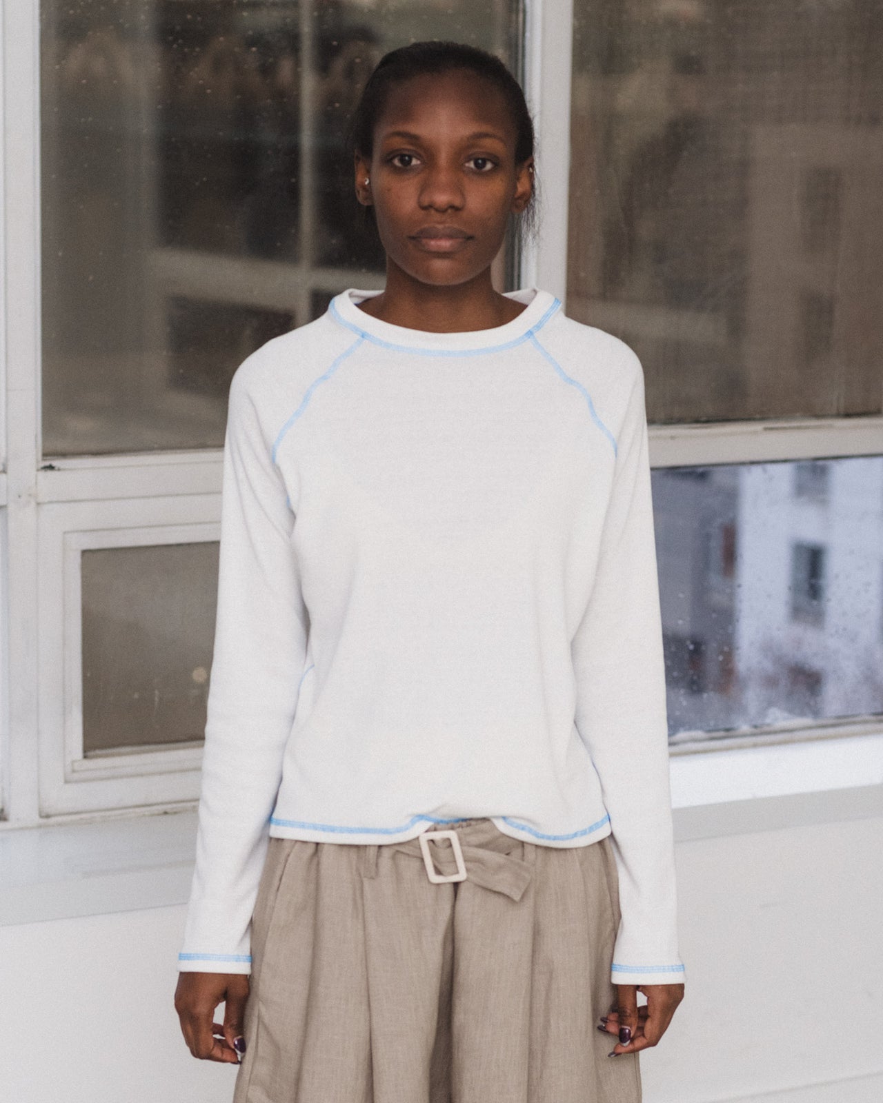 Cast Long Sleeve Tee - Recycled Cotton - Undyed / Blue