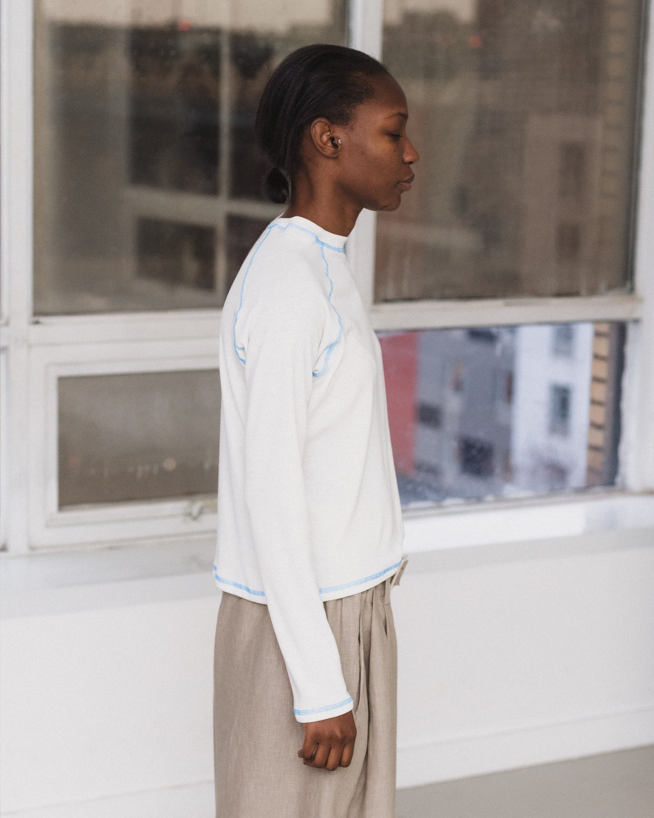 Cast Long Sleeve Tee - Recycled Cotton - Undyed / Blue