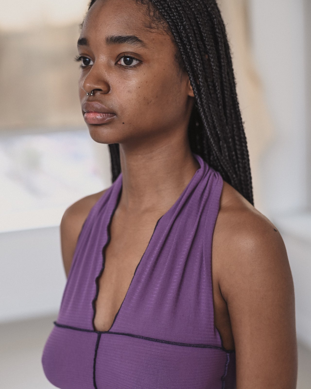 Cinder Halter Top - Organic Cotton Rib - Venet Purple