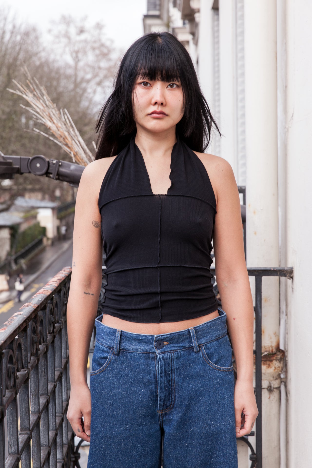 Cinder Halter Top - Fine Cotton Rib - Black