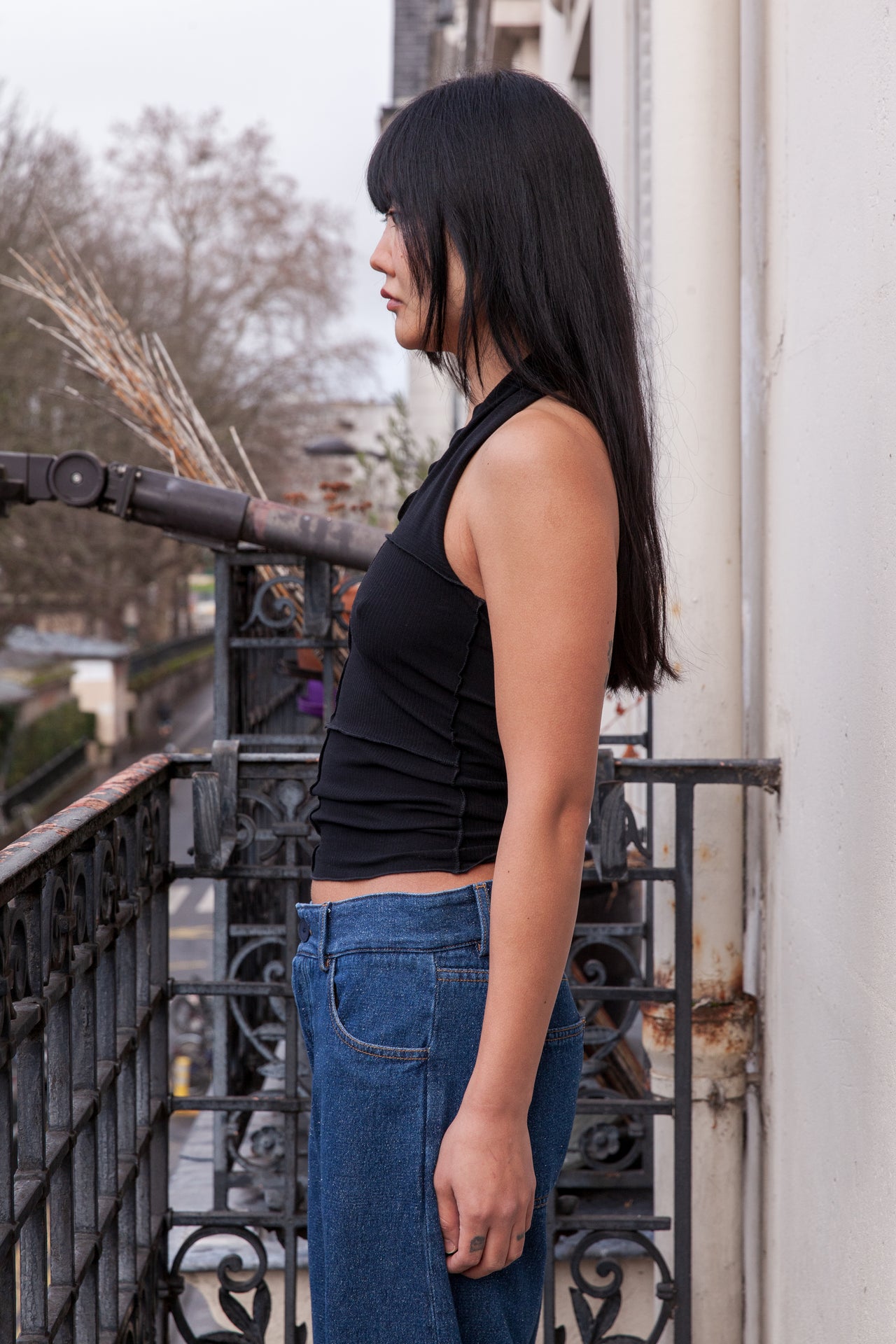 Cinder Halter Top - Fine Cotton Rib - Black
