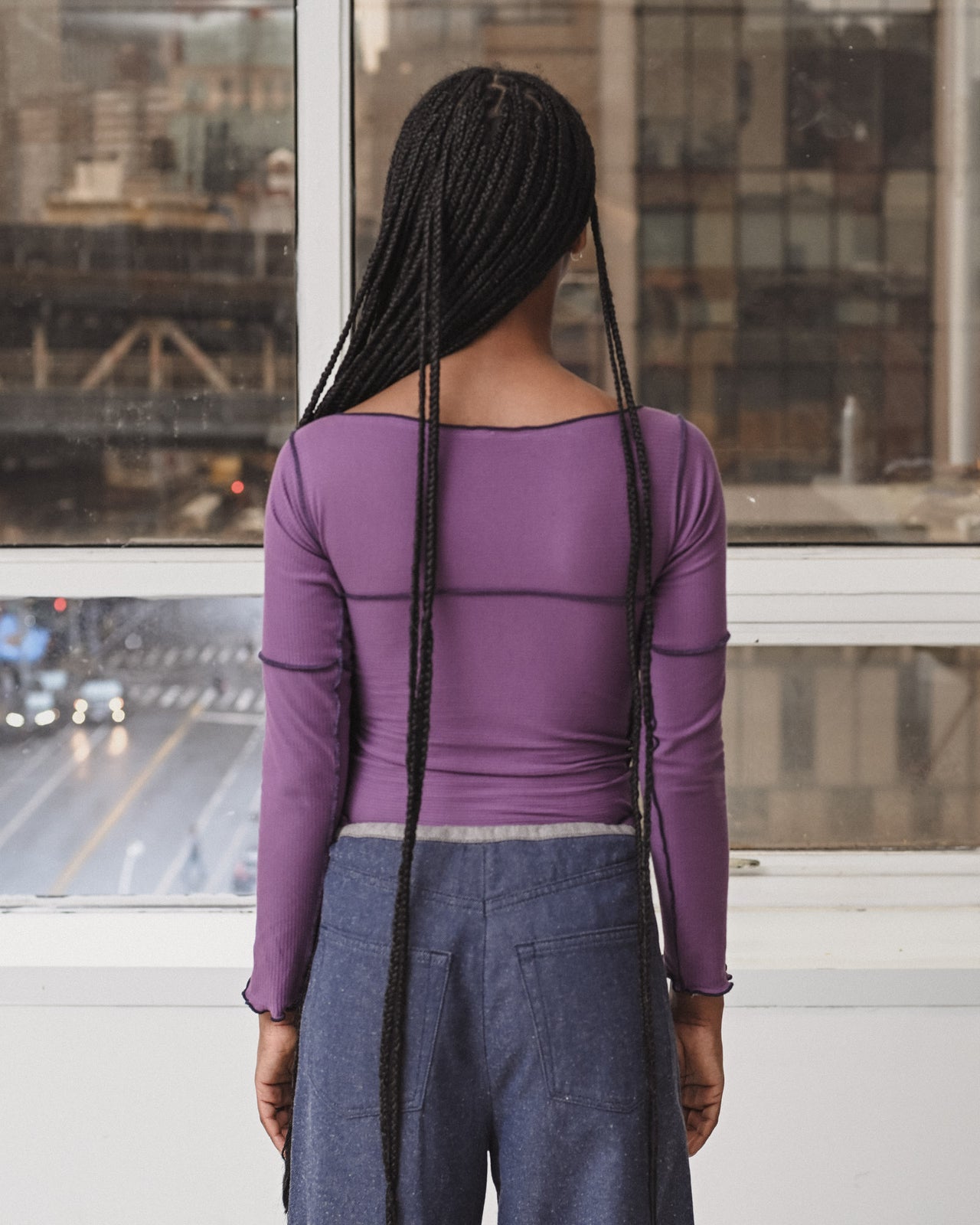 Cinder Long Sleeve Tee - Organic Cotton Rib - Venet Purple