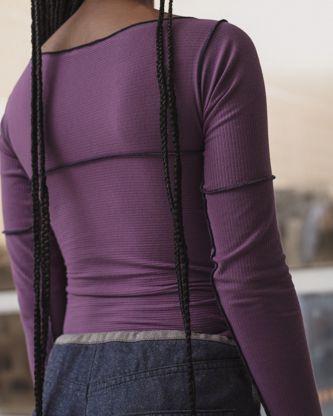 Cinder Long Sleeve Tee - Organic Cotton Rib - Venet Purple