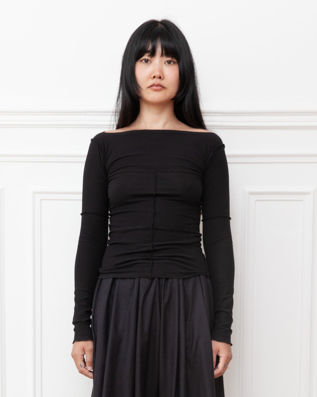 Cinder Long Sleeve Tee - Fine Cotton Rib - Black