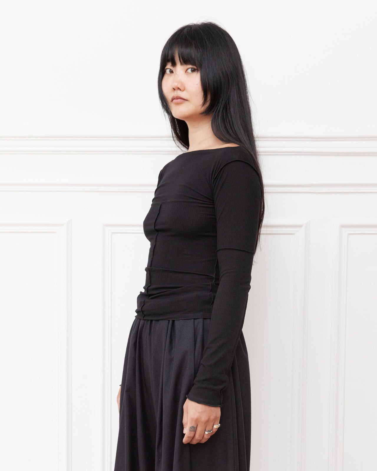 Cinder Long Sleeve Tee - Fine Cotton Rib - Black