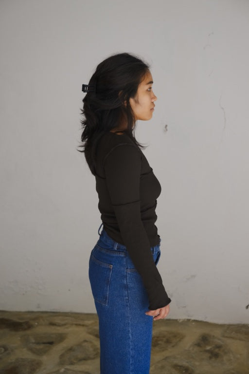 Cinder Long Sleeve Tee - Recycled Cotton Rib - Fovea