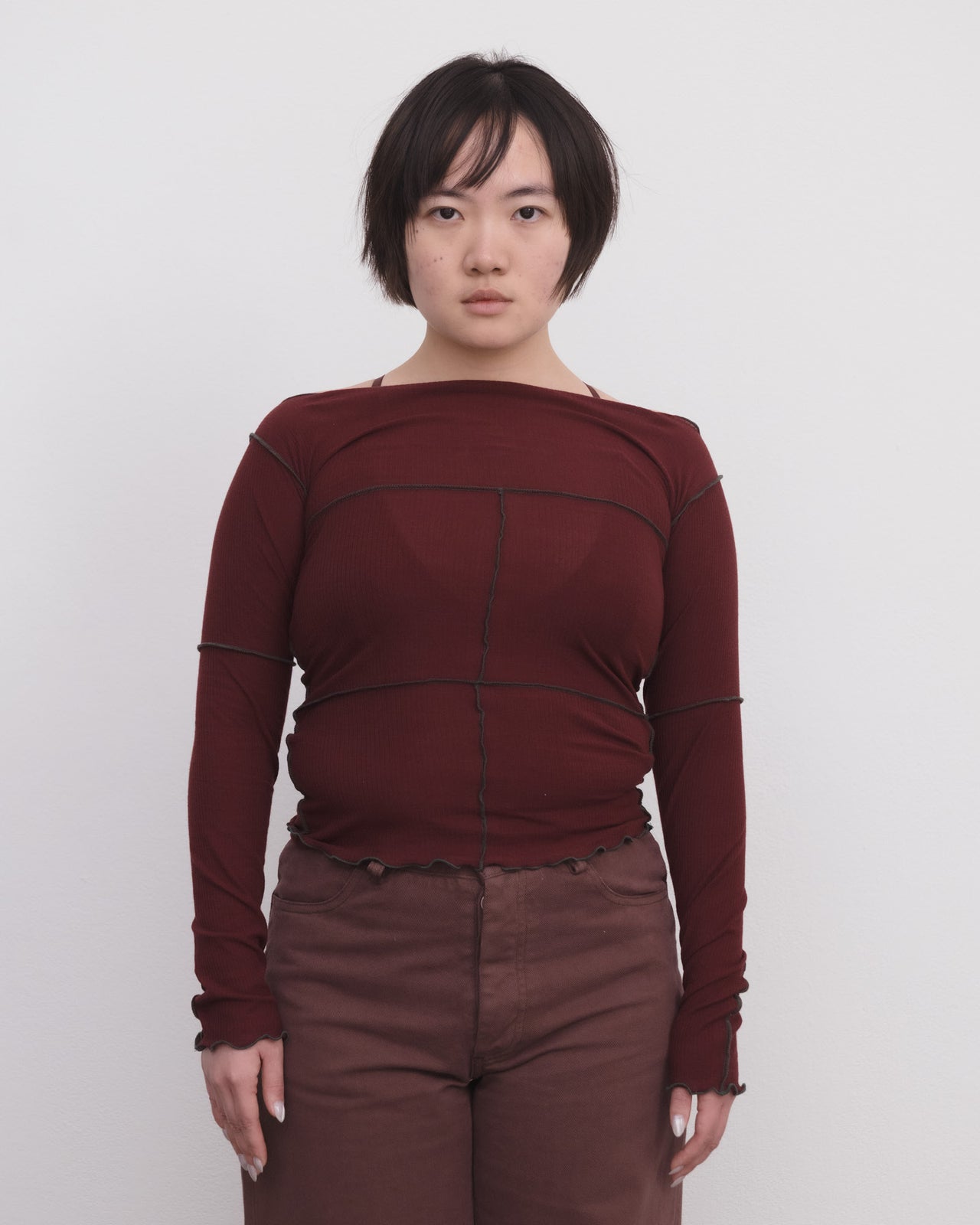 Cinder Long Sleeve Tee - Organic Cotton Rib - Nara Red