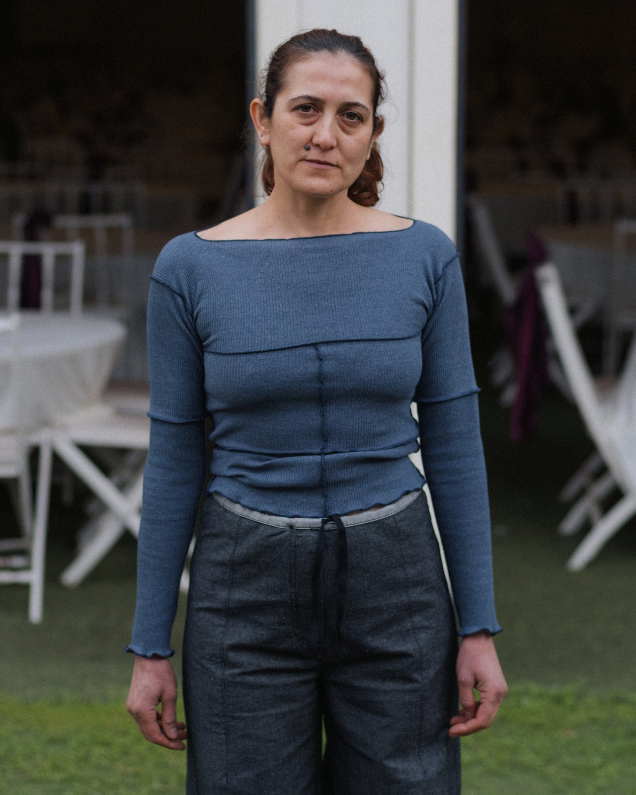 Cinder Long Sleeve Tee - Recycled Cotton Rib - Dark Denim