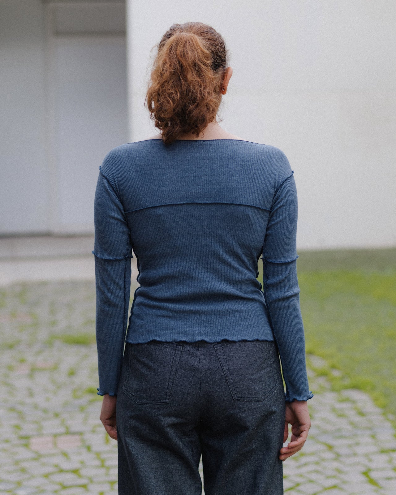 Cinder Long Sleeve Tee - Recycled Cotton Rib - Dark Denim