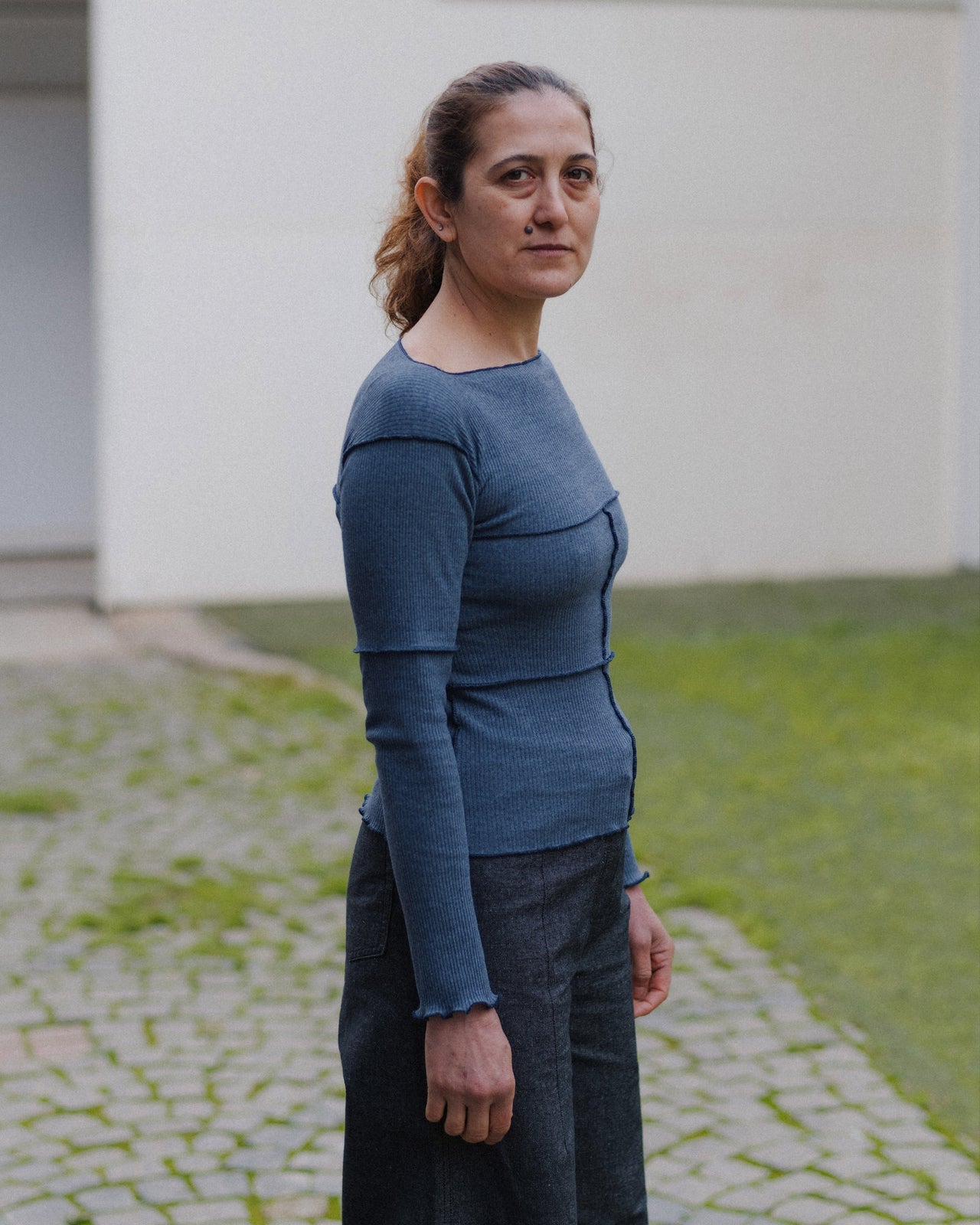 Cinder Long Sleeve Tee - Recycled Cotton Rib - Dark Denim