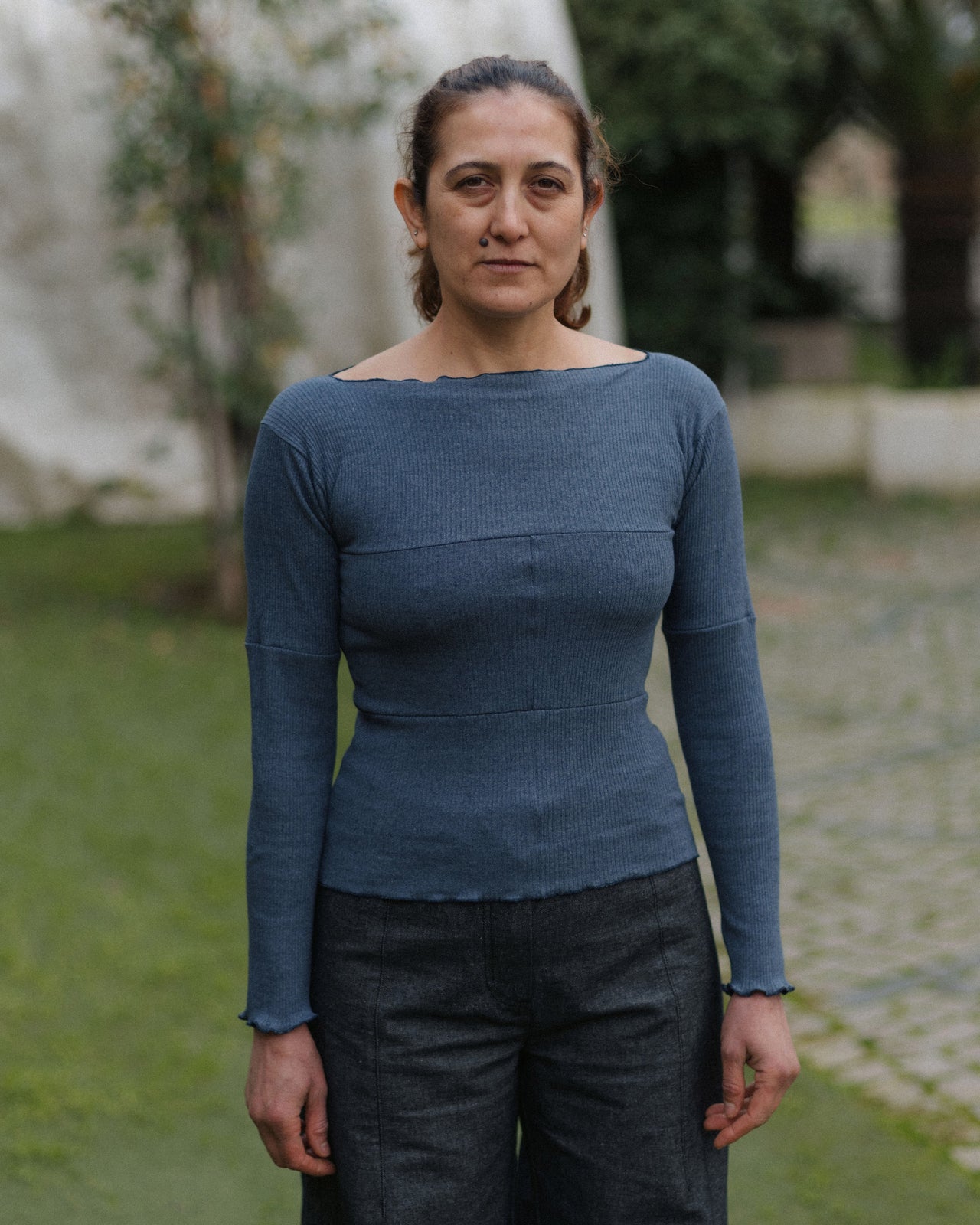 Cinder Long Sleeve Tee - Recycled Cotton Rib - Dark Denim