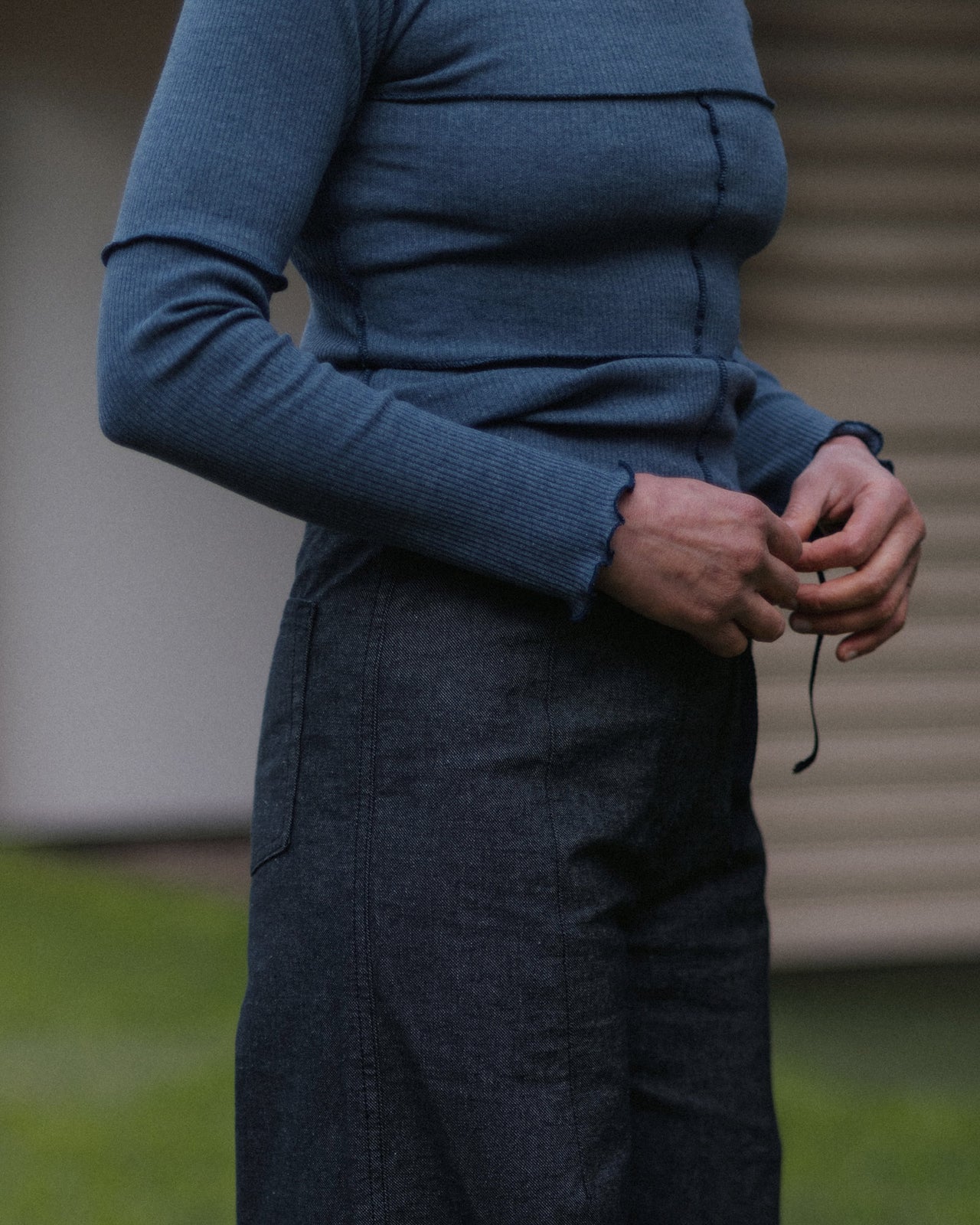 Cinder Long Sleeve Tee - Recycled Cotton Rib - Dark Denim