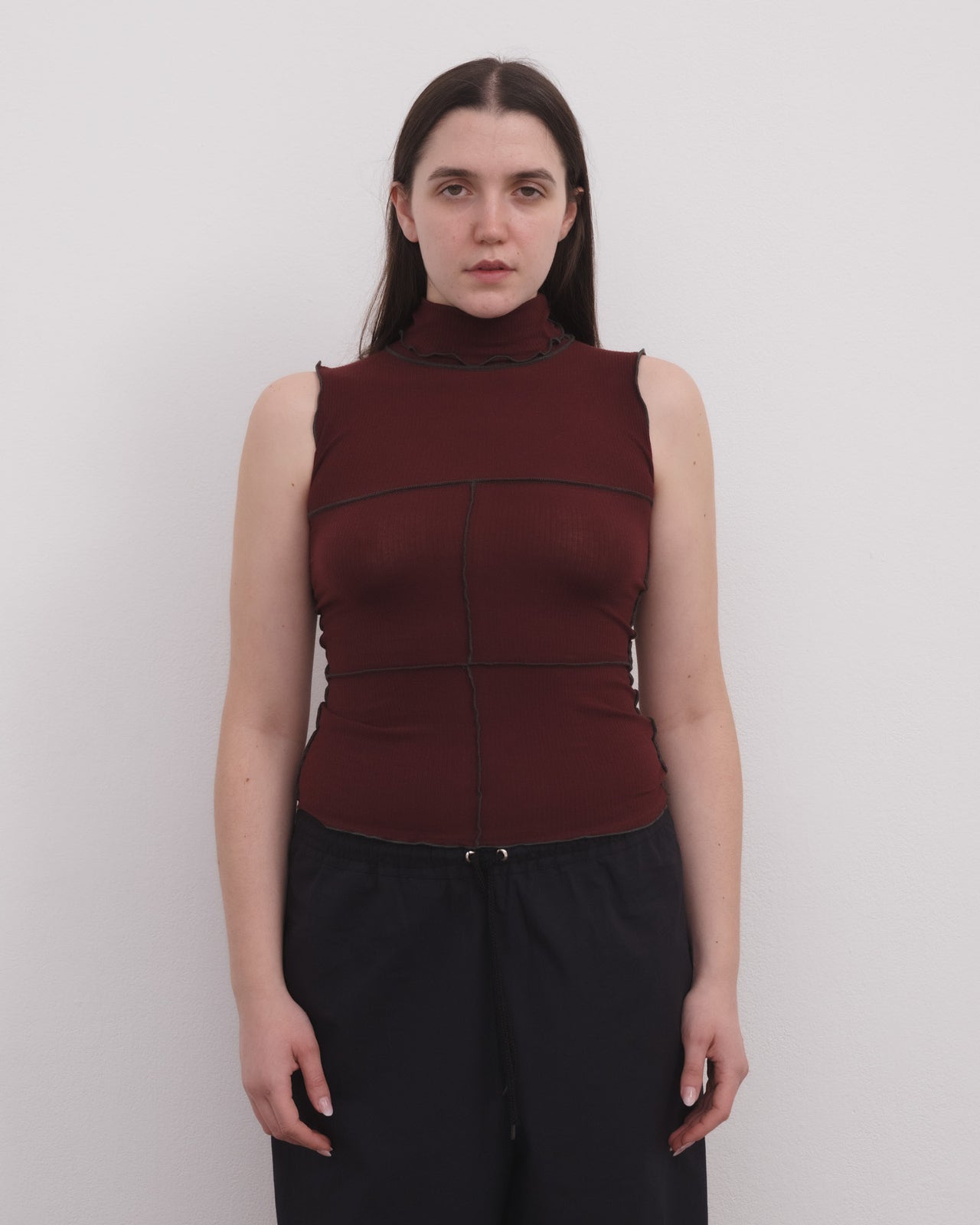 Cinder Turtleneck Tank - Organic Cotton Rib - Nara Red