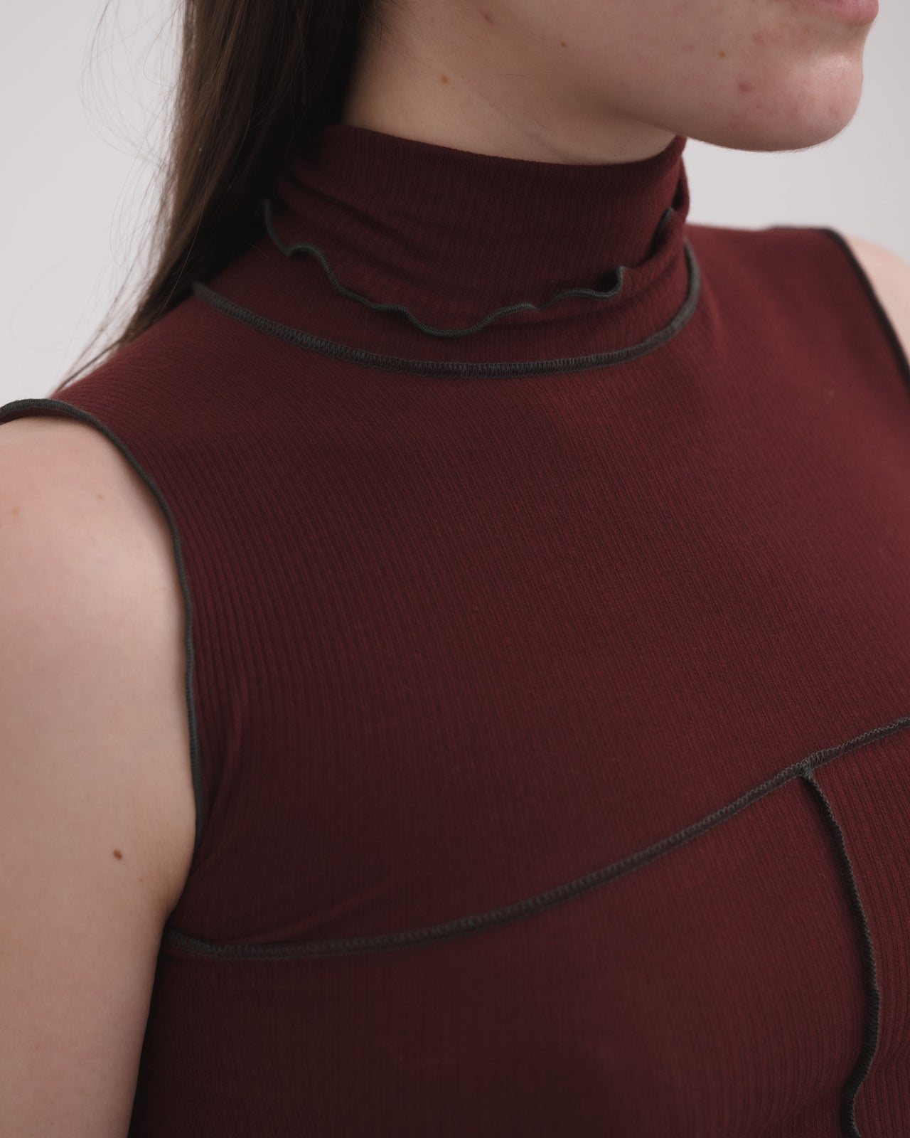 Cinder Turtleneck Tank - Organic Cotton Rib - Nara Red