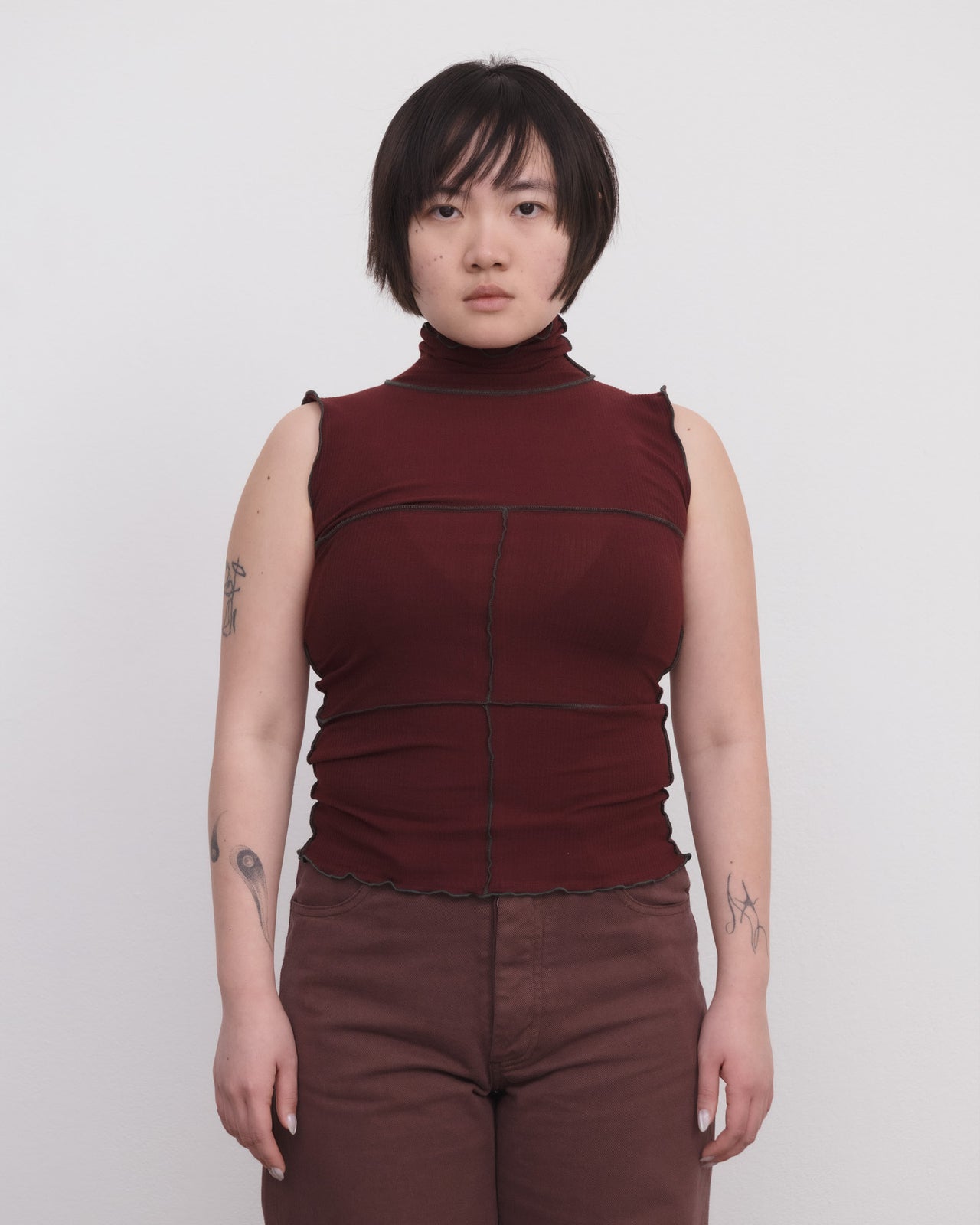 Cinder Turtleneck Tank - Organic Cotton Rib - Nara Red