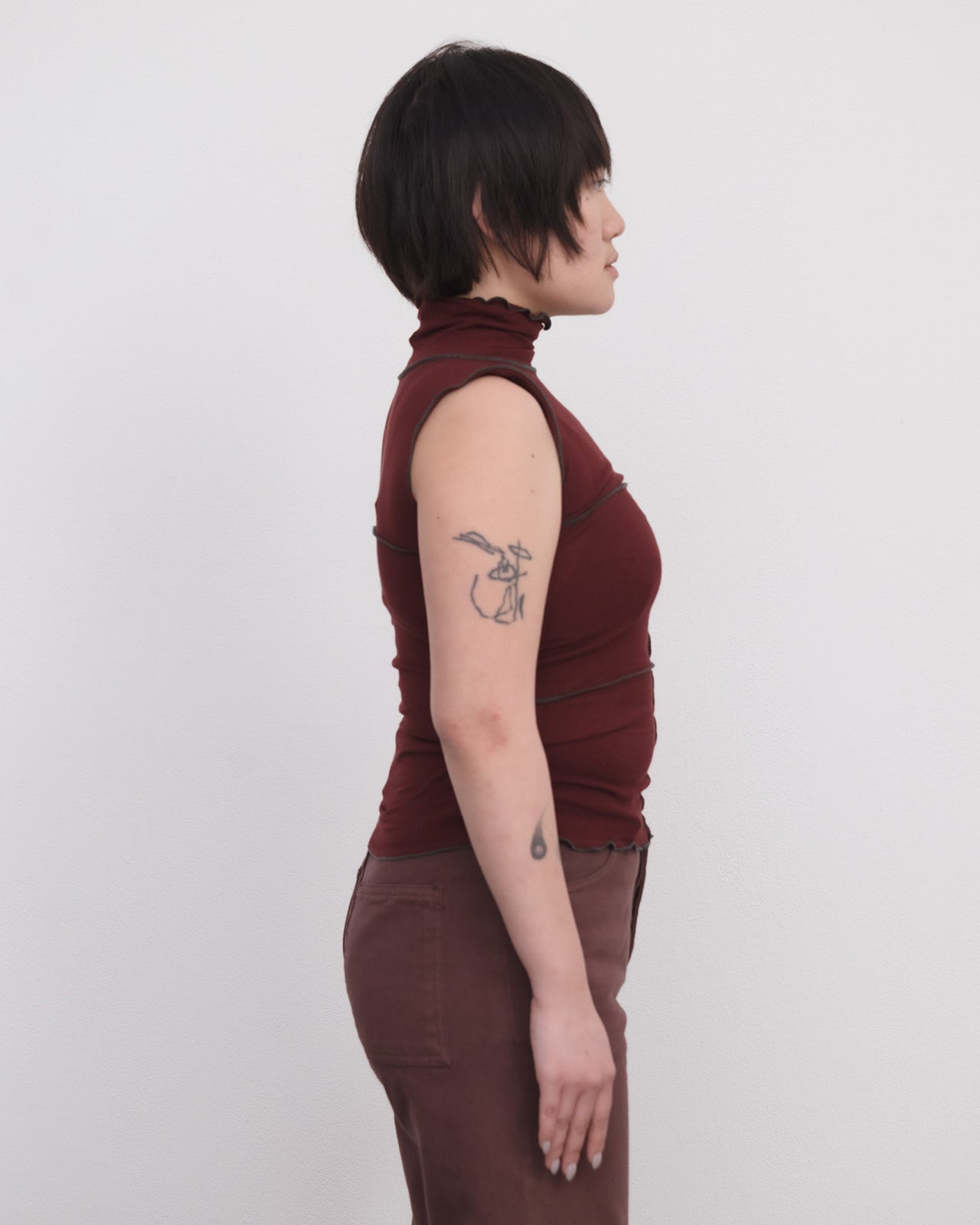 Cinder Turtleneck Tank - Organic Cotton Rib - Nara Red