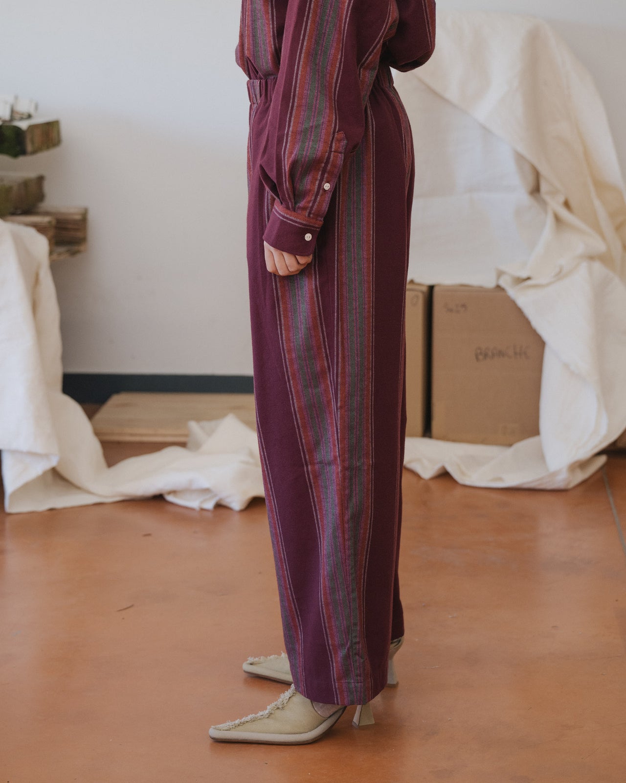 Claude Pants - Organic Cotton Flannel - Maroon Stripe