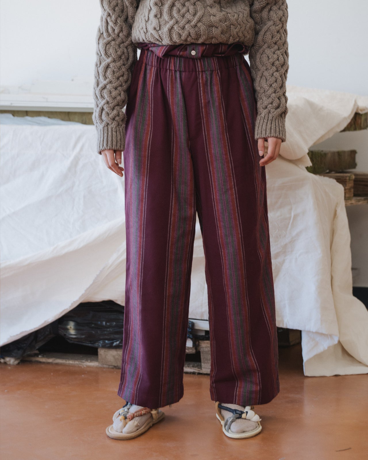 Claude Pants - Organic Cotton Flannel - Maroon Stripe