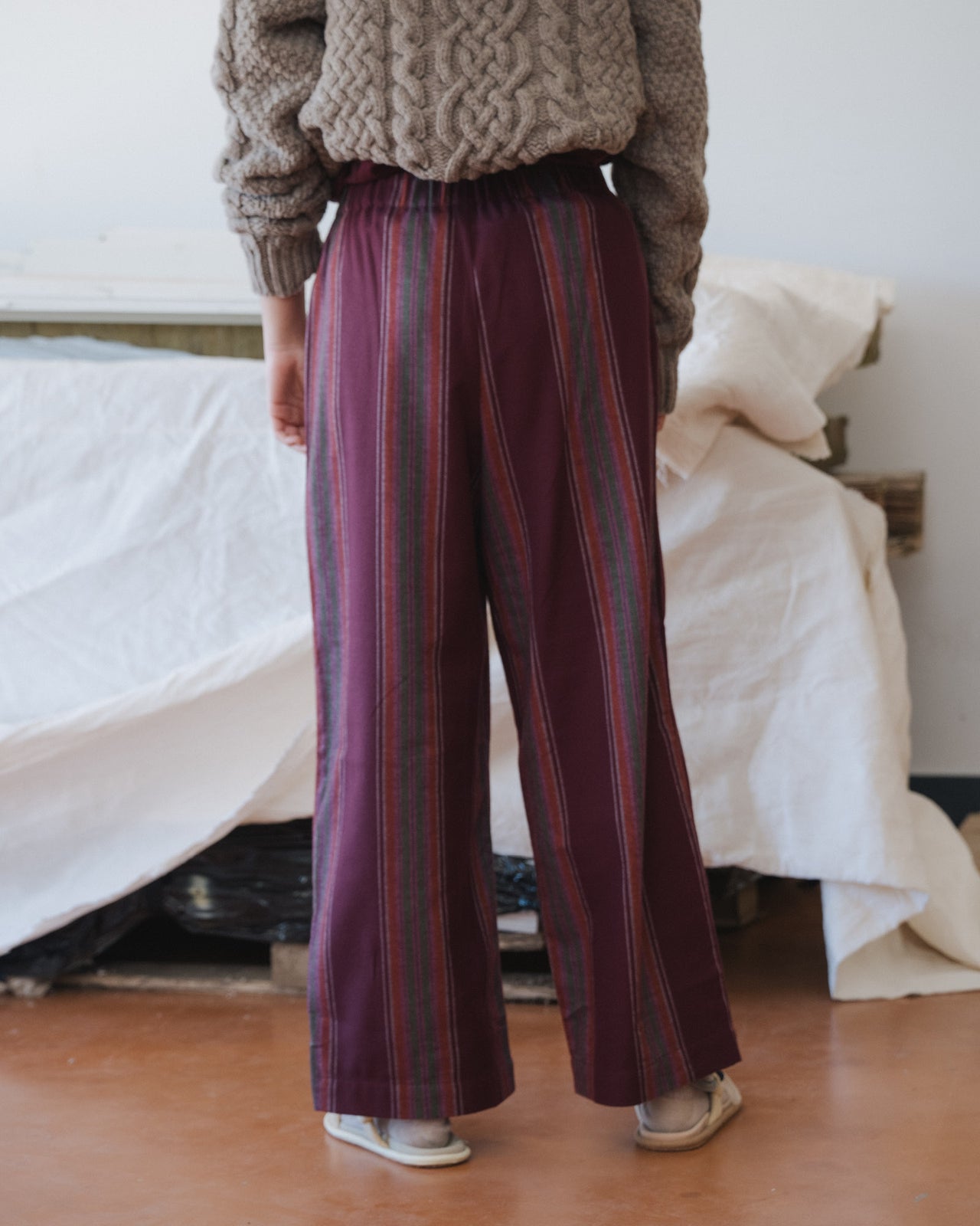 Claude Pants - Organic Cotton Flannel - Maroon Stripe