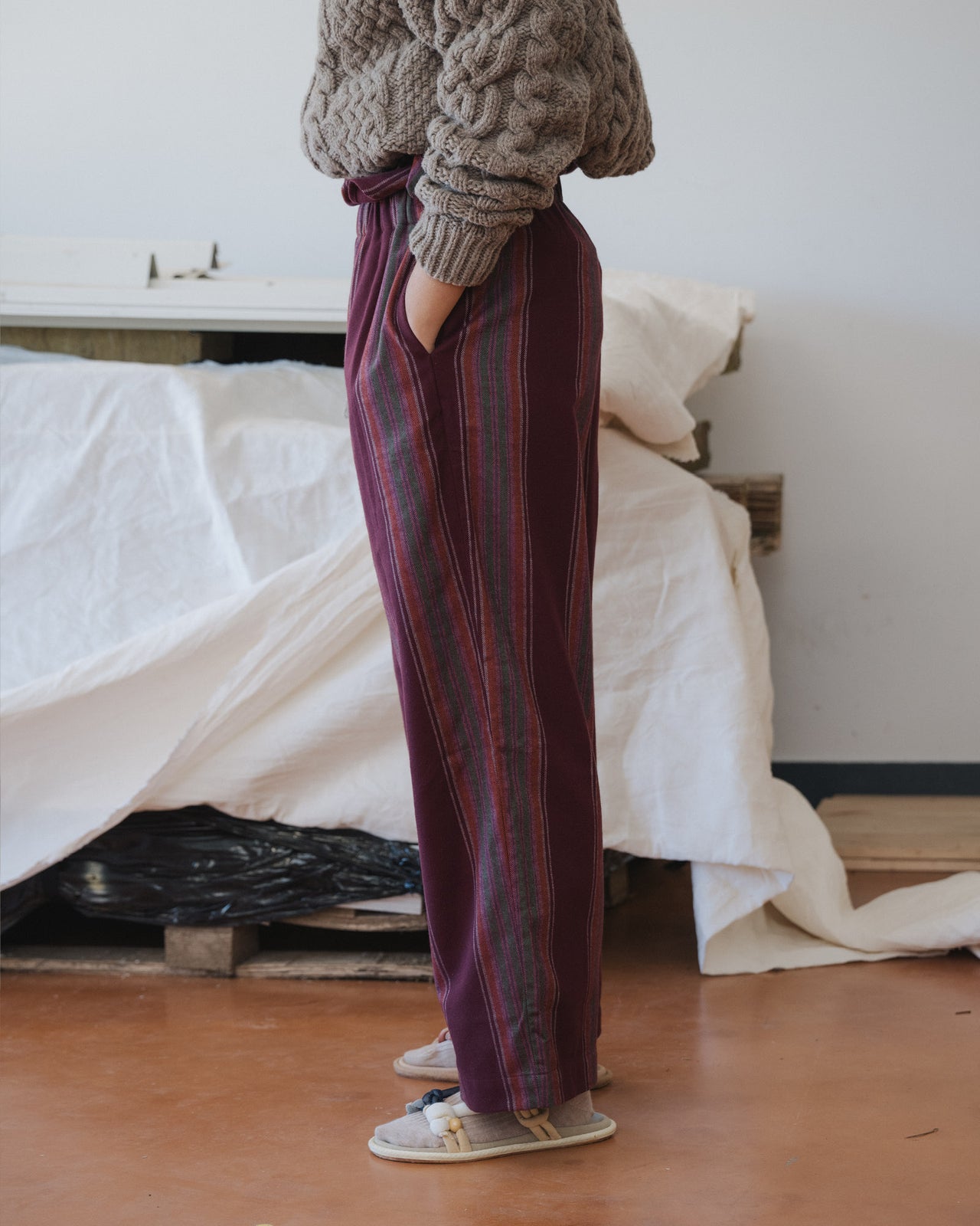 Claude Pants - Organic Cotton Flannel - Maroon Stripe