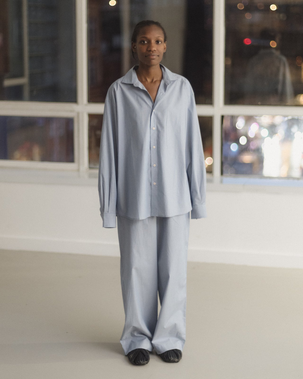 Claude Pants - Organic Cotton Poplin - Blue Stripe