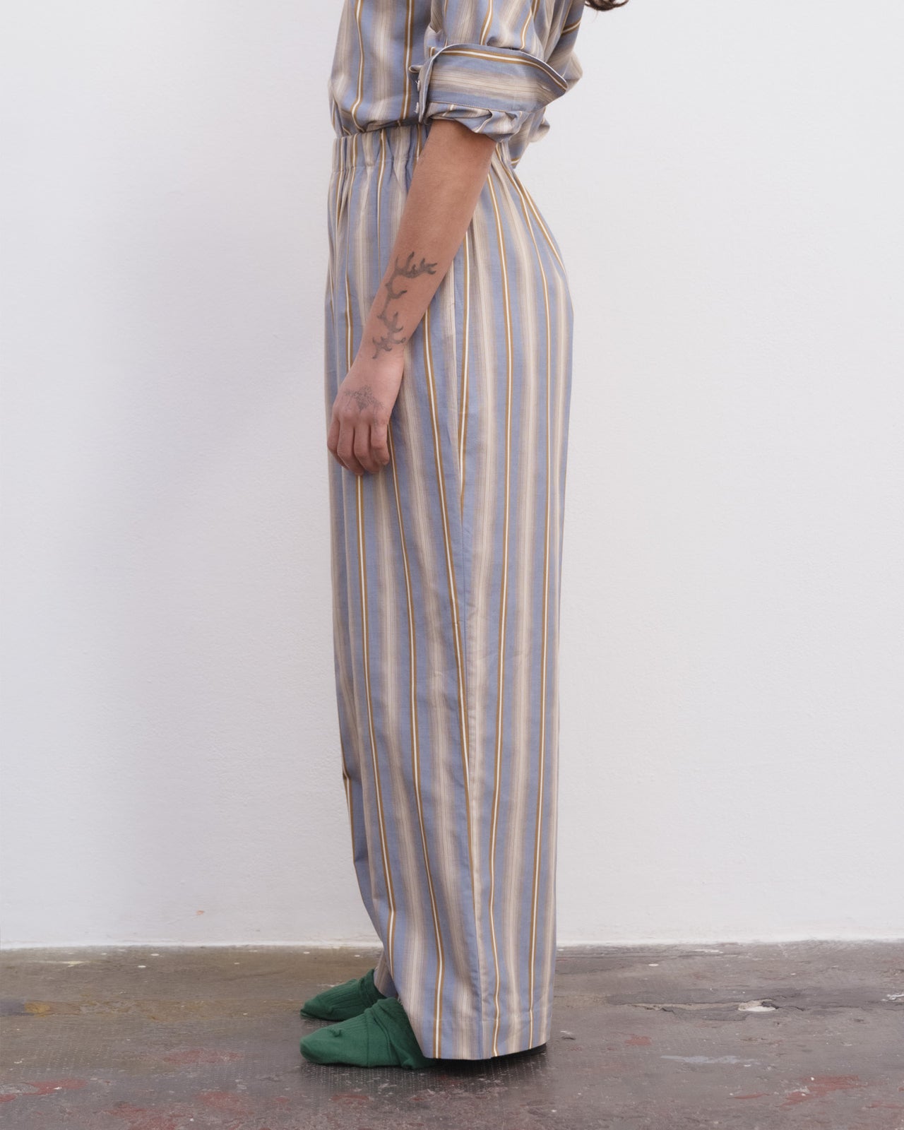 Claude Pants - Organic Cotton Poplin - Grid Stripe
