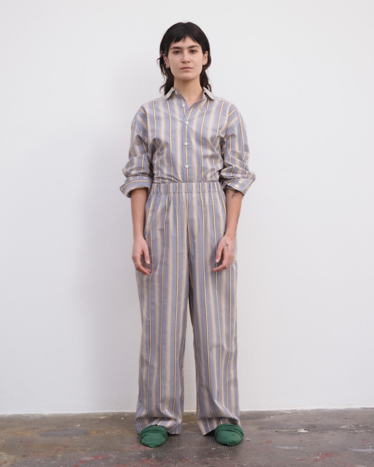Claude Pants - Organic Cotton Poplin - Grid Stripe