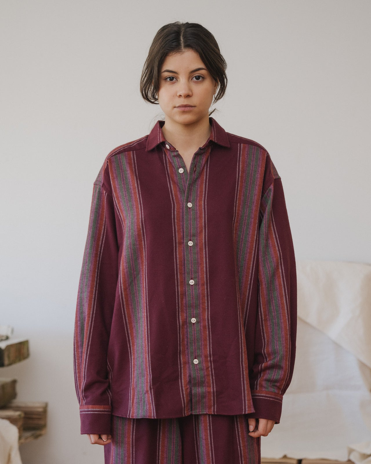 Claude Shirt - Organic Cotton Flannel - Maroon Stripe