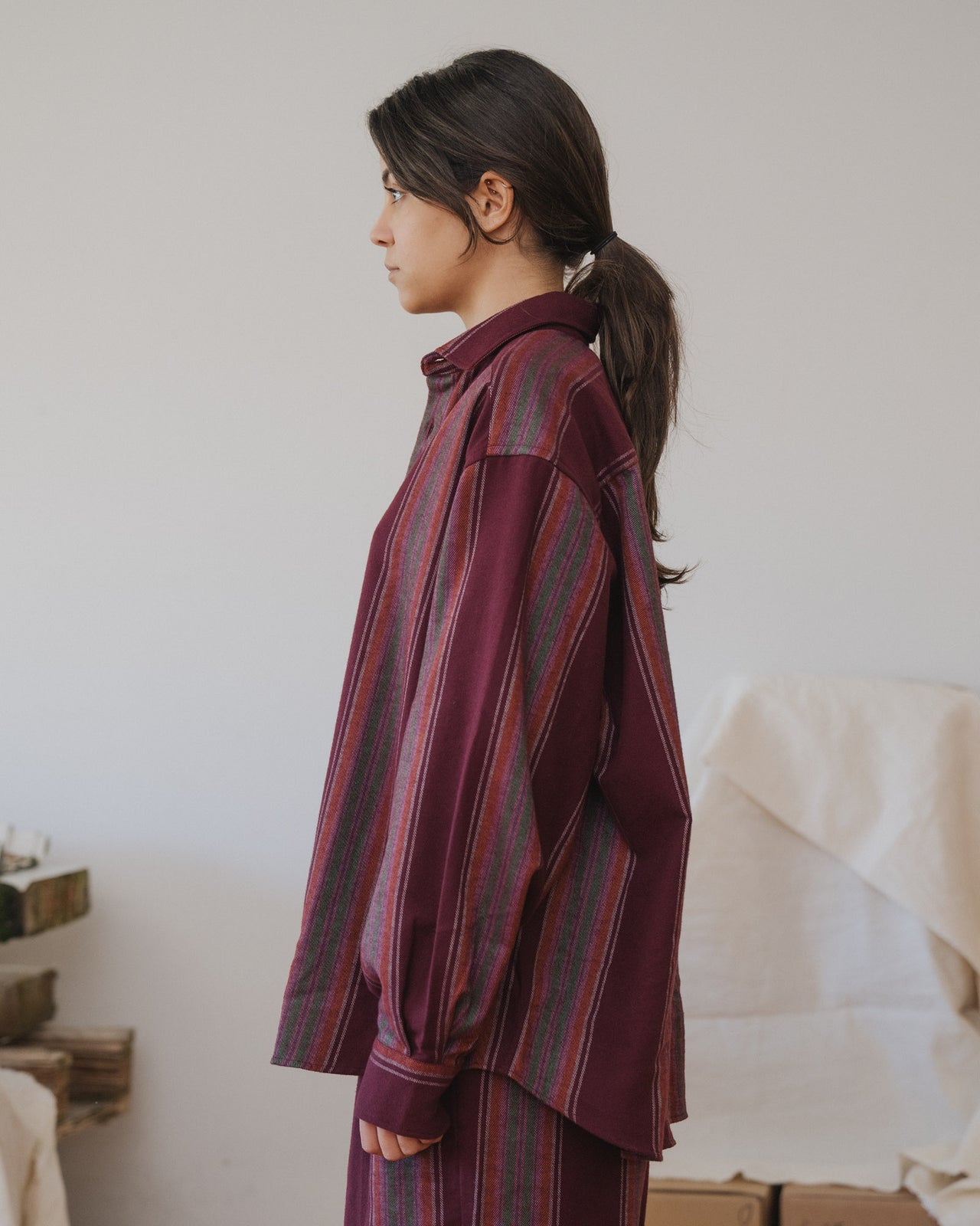 Claude Shirt - Organic Cotton Flannel - Maroon Stripe