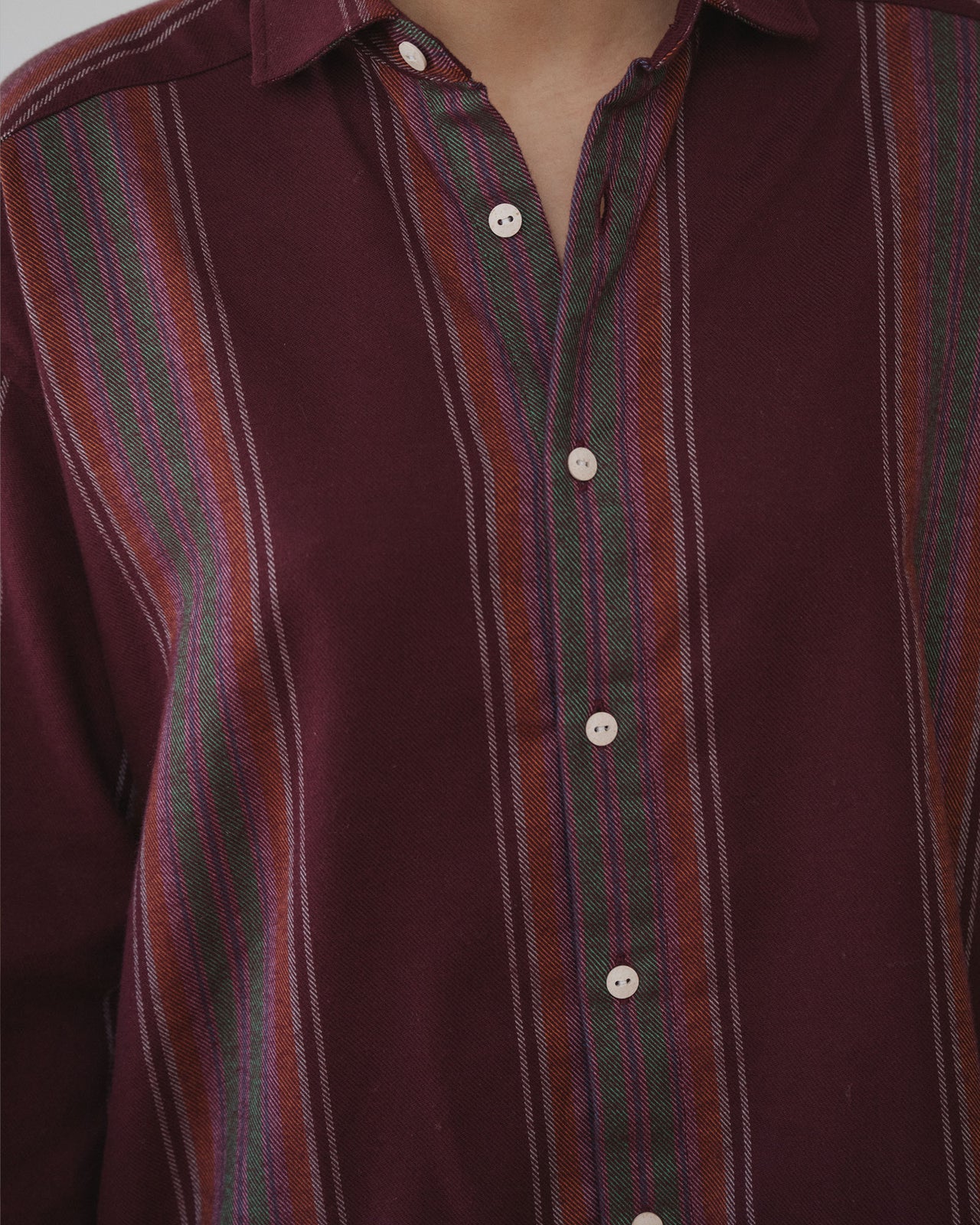 Claude Shirt - Organic Cotton Flannel - Maroon Stripe