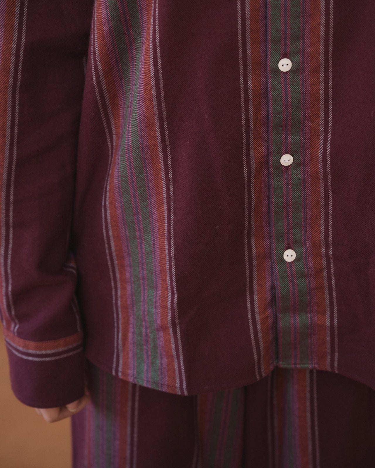 Claude Shirt - Organic Cotton Flannel - Maroon Stripe