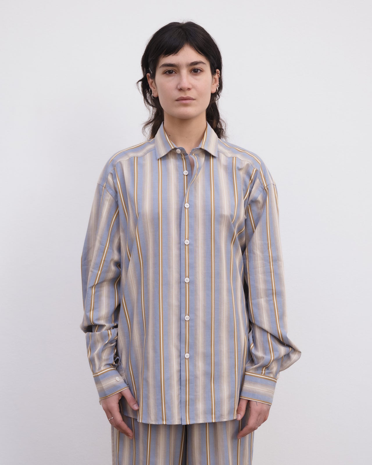 Claude Shirt - Organic Cotton Poplin - Grid Stripe