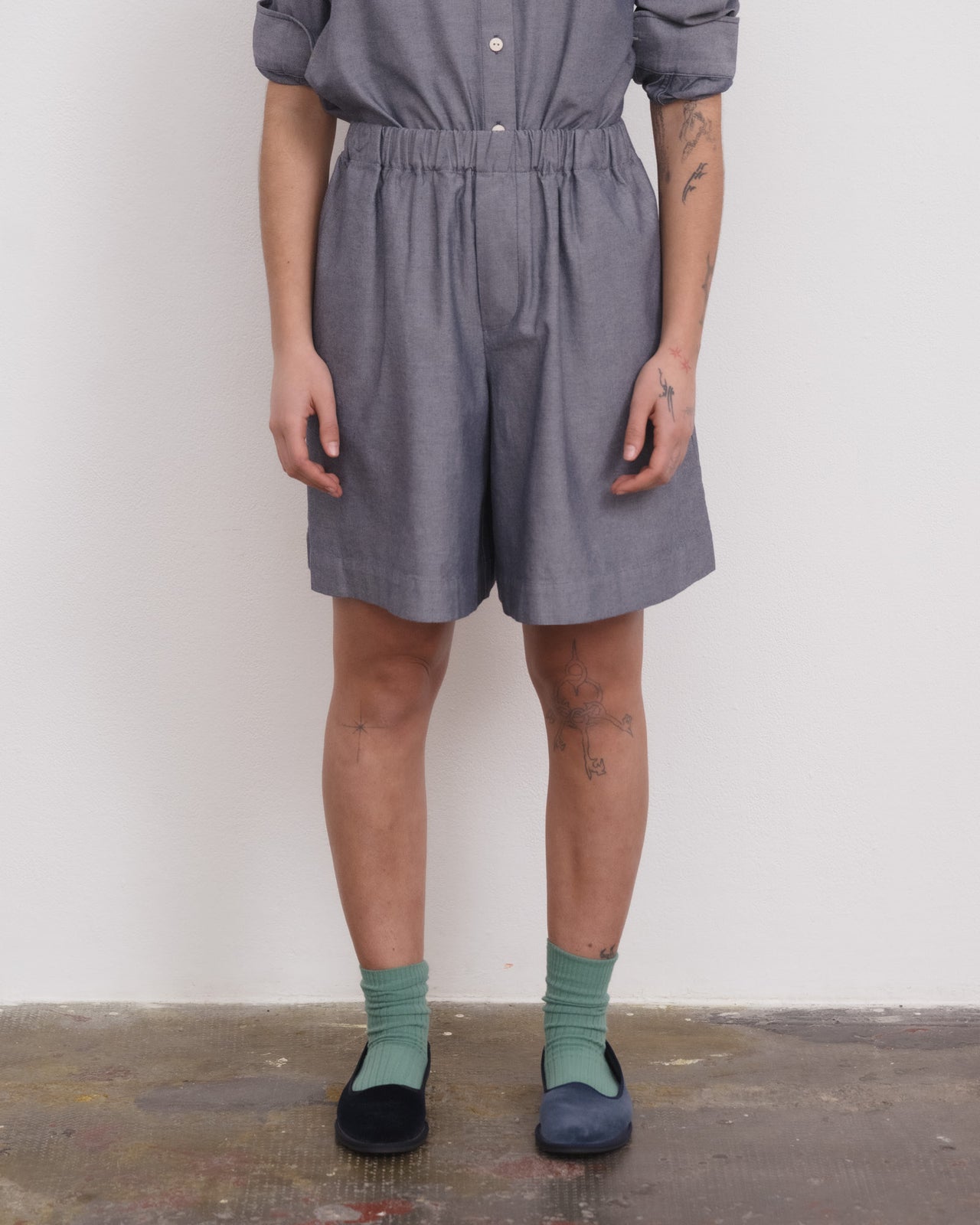 Claude Shorts - Organic Cotton Poplin - Dark Denim