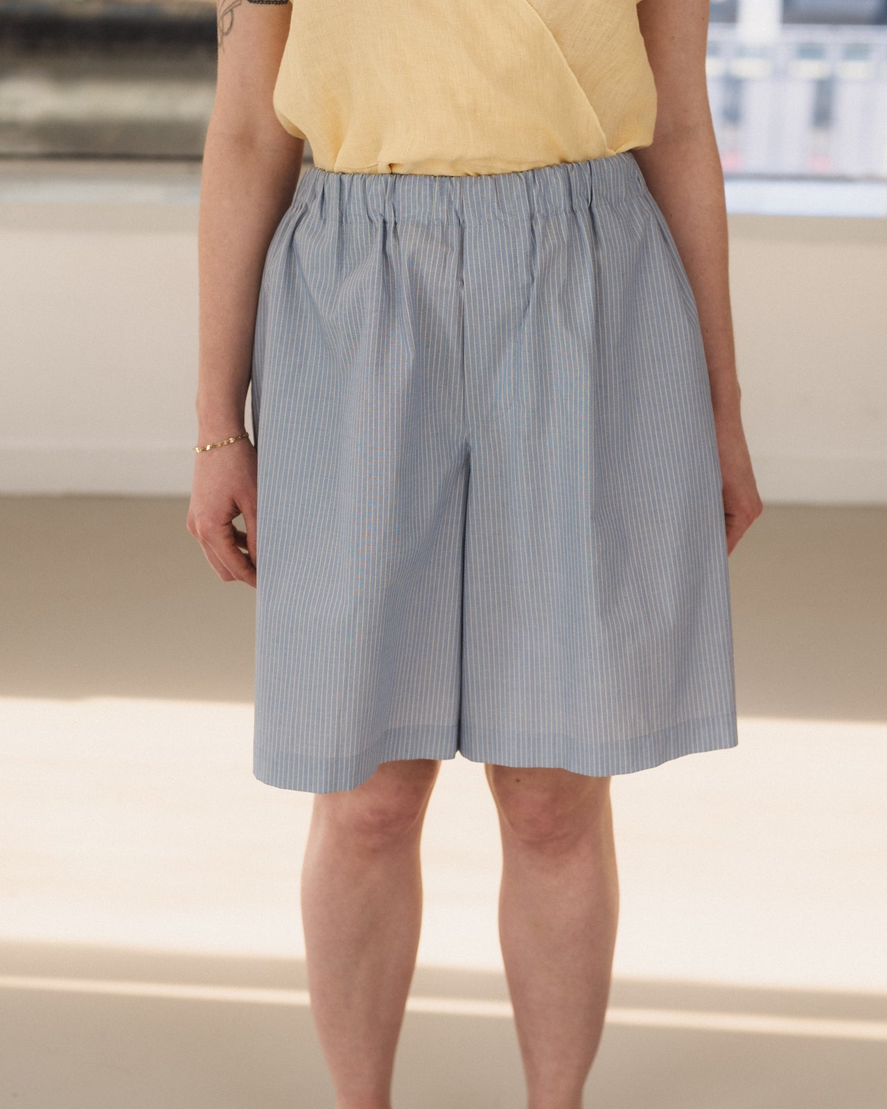 Claude Shorts - Organic Cotton Poplin - Blue Stripe