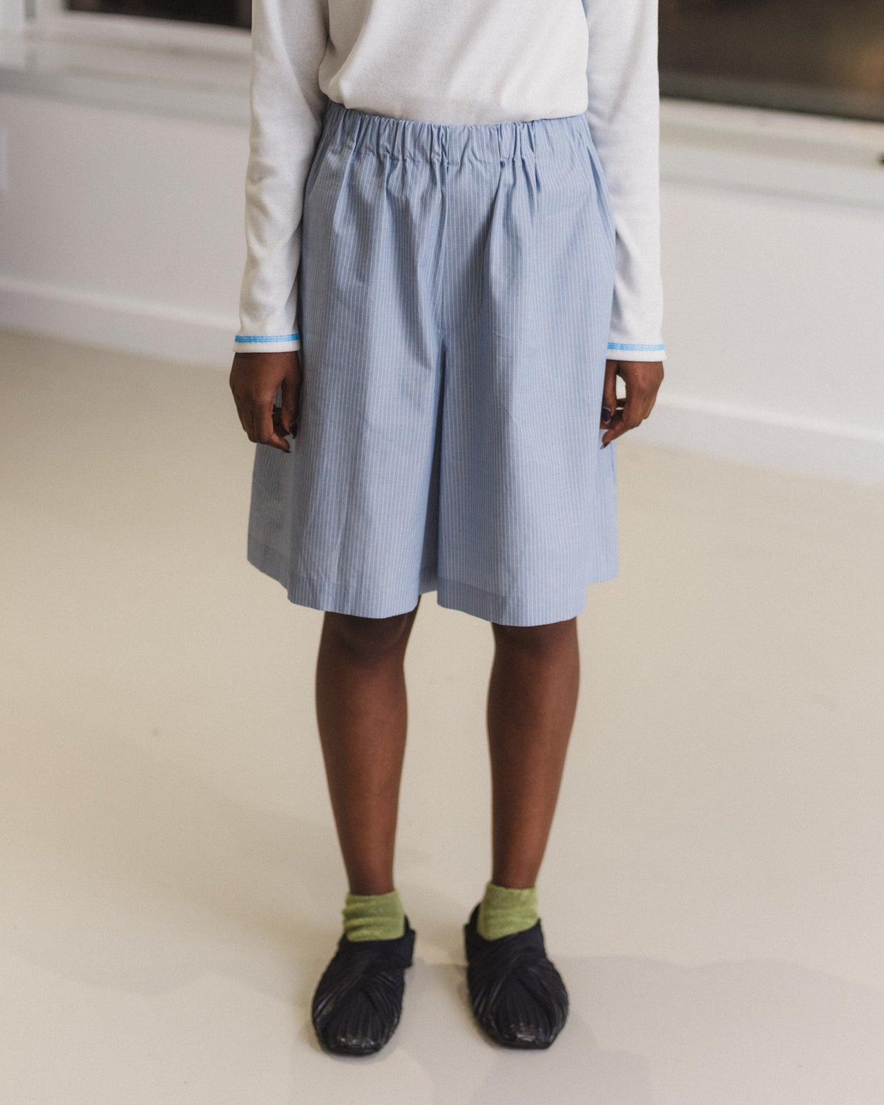 Claude Shorts - Organic Cotton Poplin - Blue Stripe