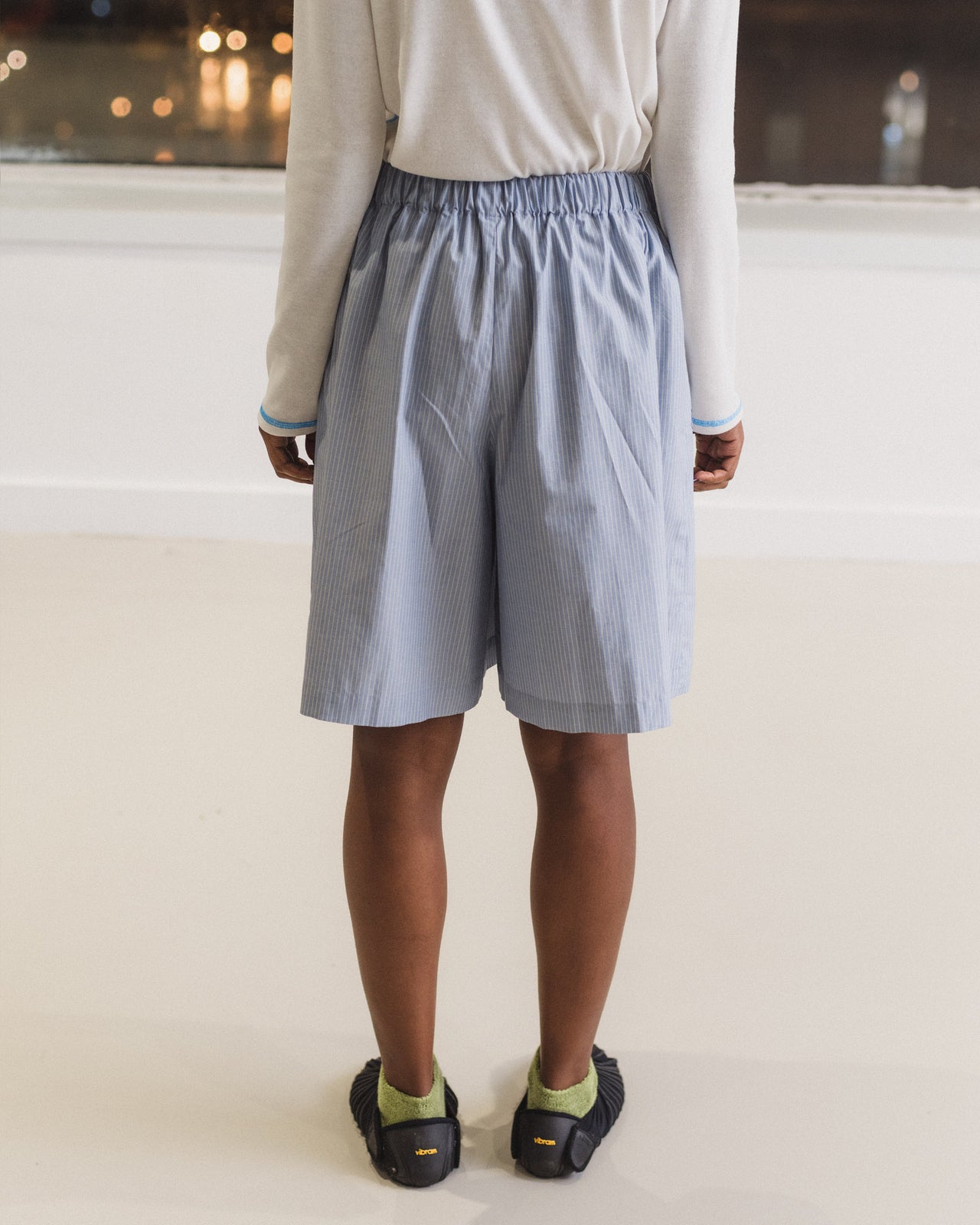 Claude Shorts - Organic Cotton Poplin - Blue Stripe