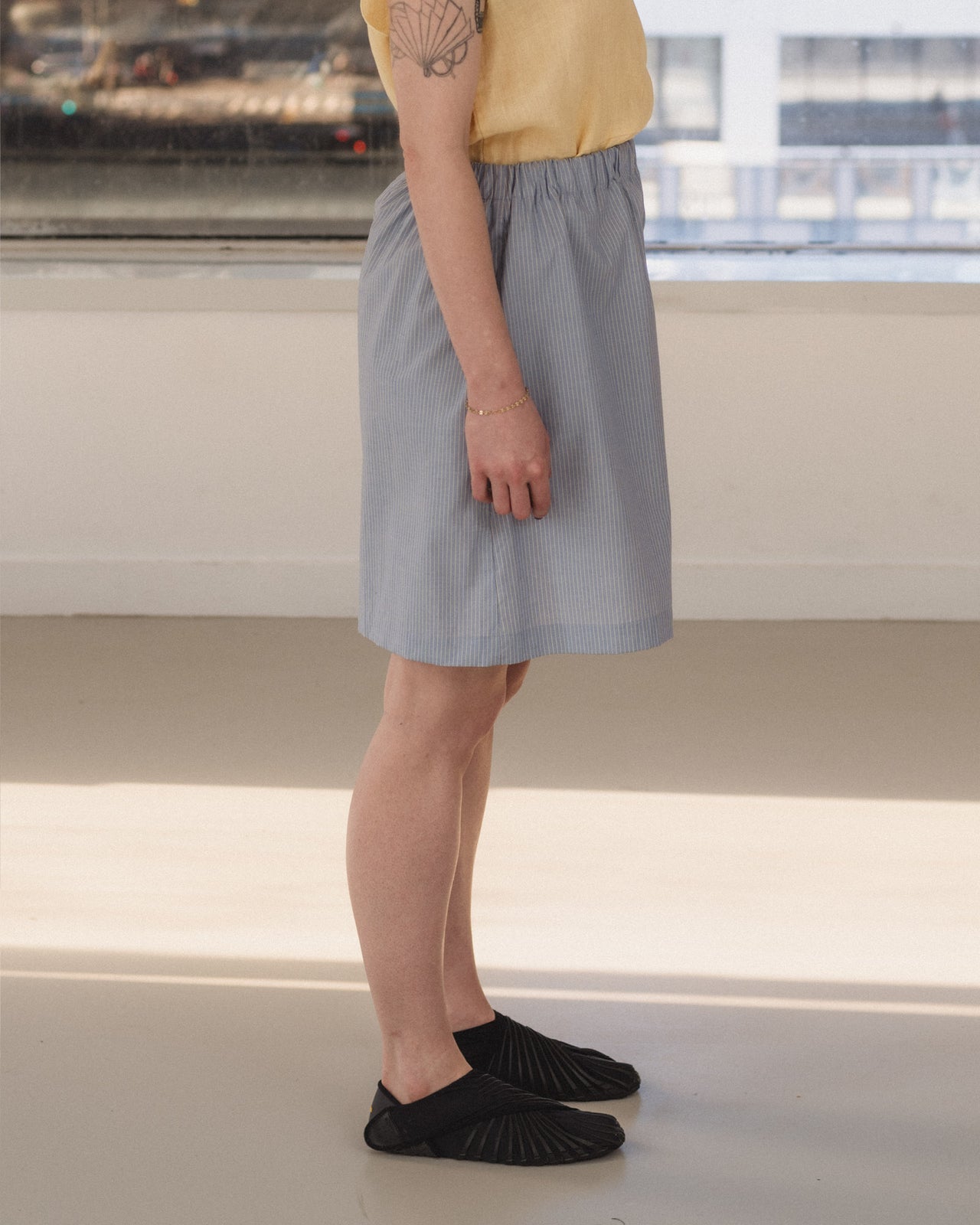 Claude Shorts - Organic Cotton Poplin - Blue Stripe