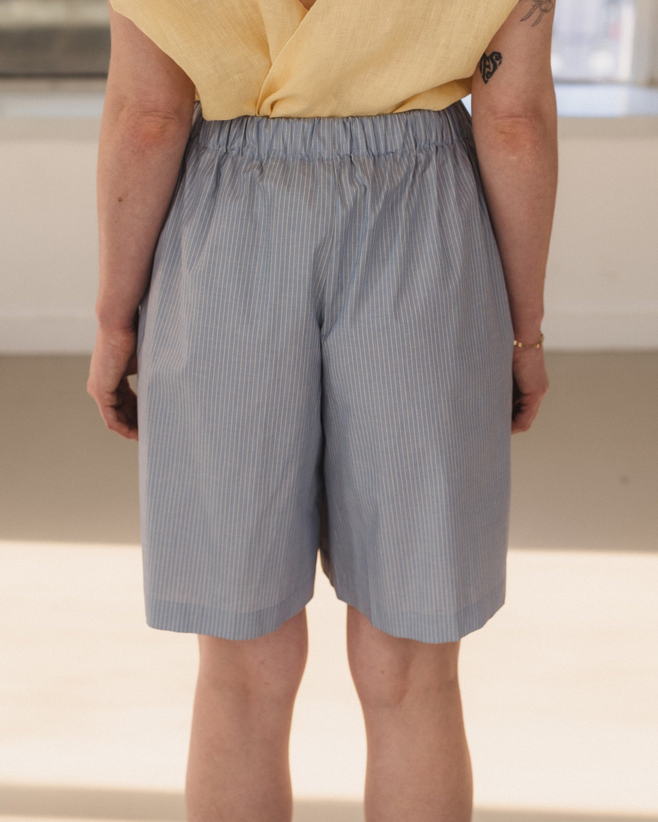 Claude Shorts - Organic Cotton Poplin - Blue Stripe