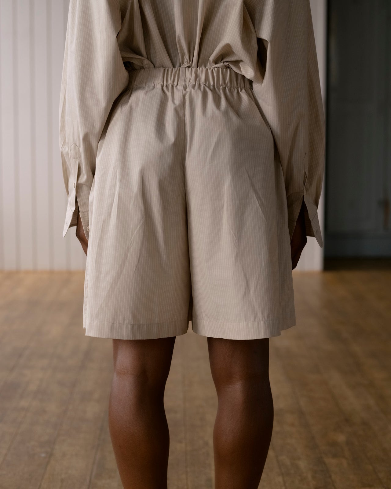 Claude Shorts - Organic Cotton Poplin - Brown Stripe