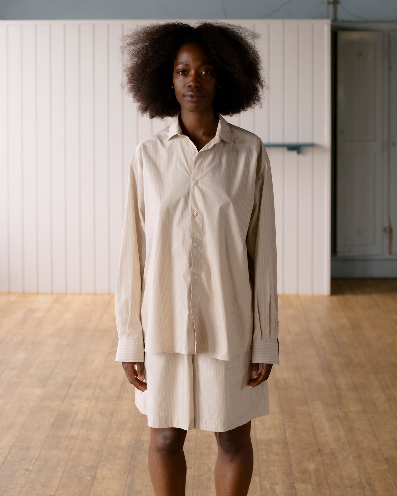 Claude Shorts - Organic Cotton Poplin - Brown Stripe