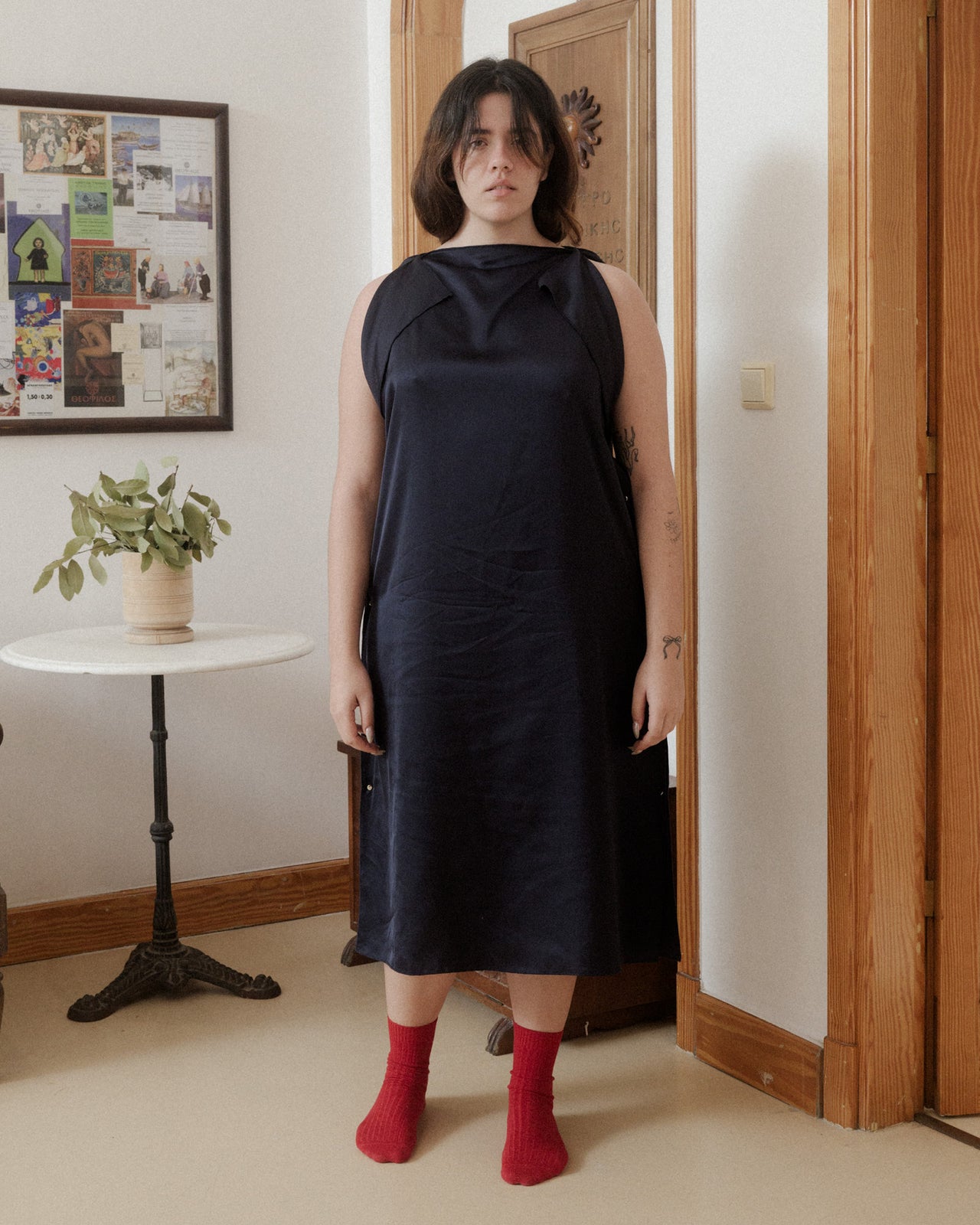 Clavo Dress - Ecovero Satin - Blue Black