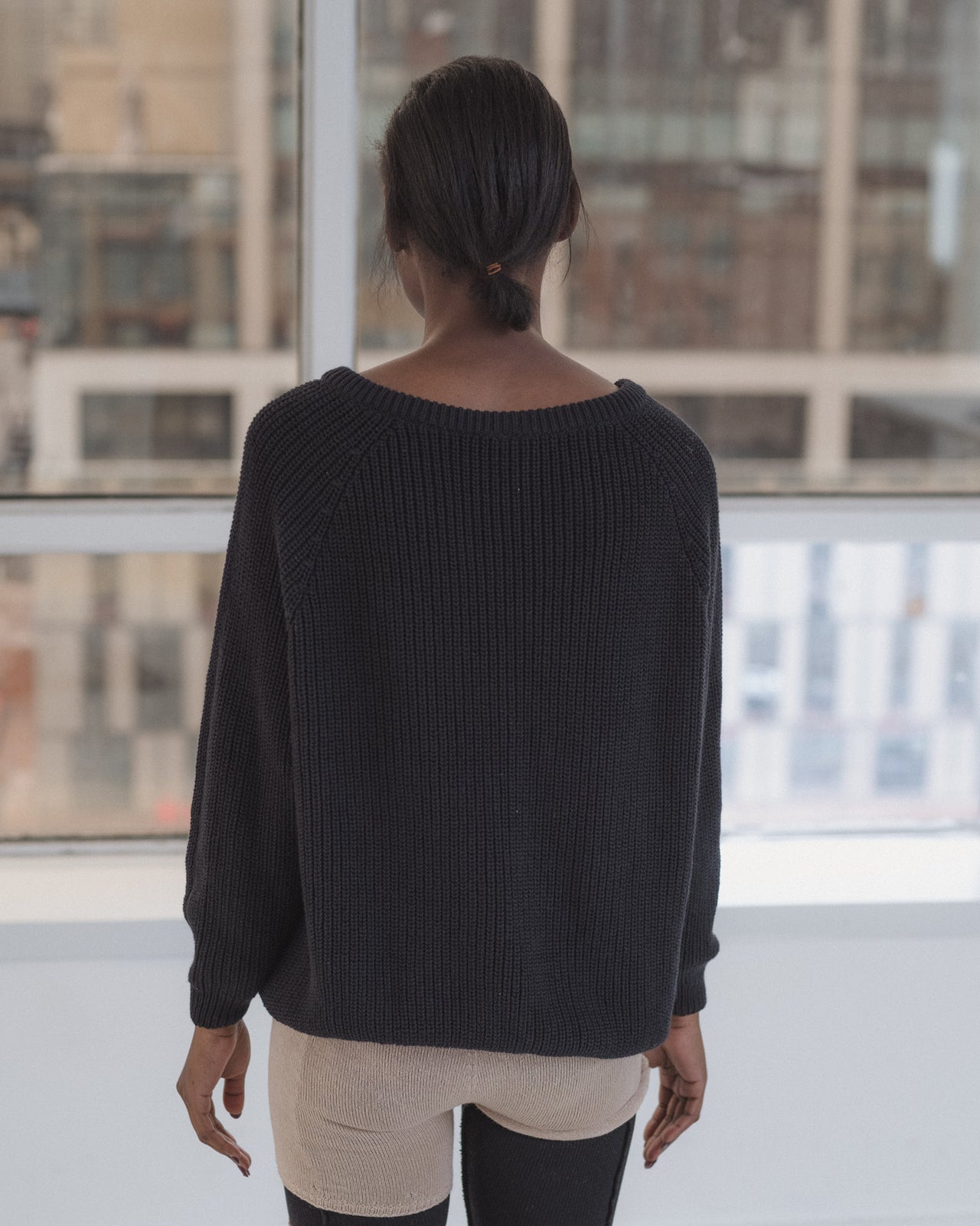 Danube V Neck Sweater - Organic Cotton Knit - Black