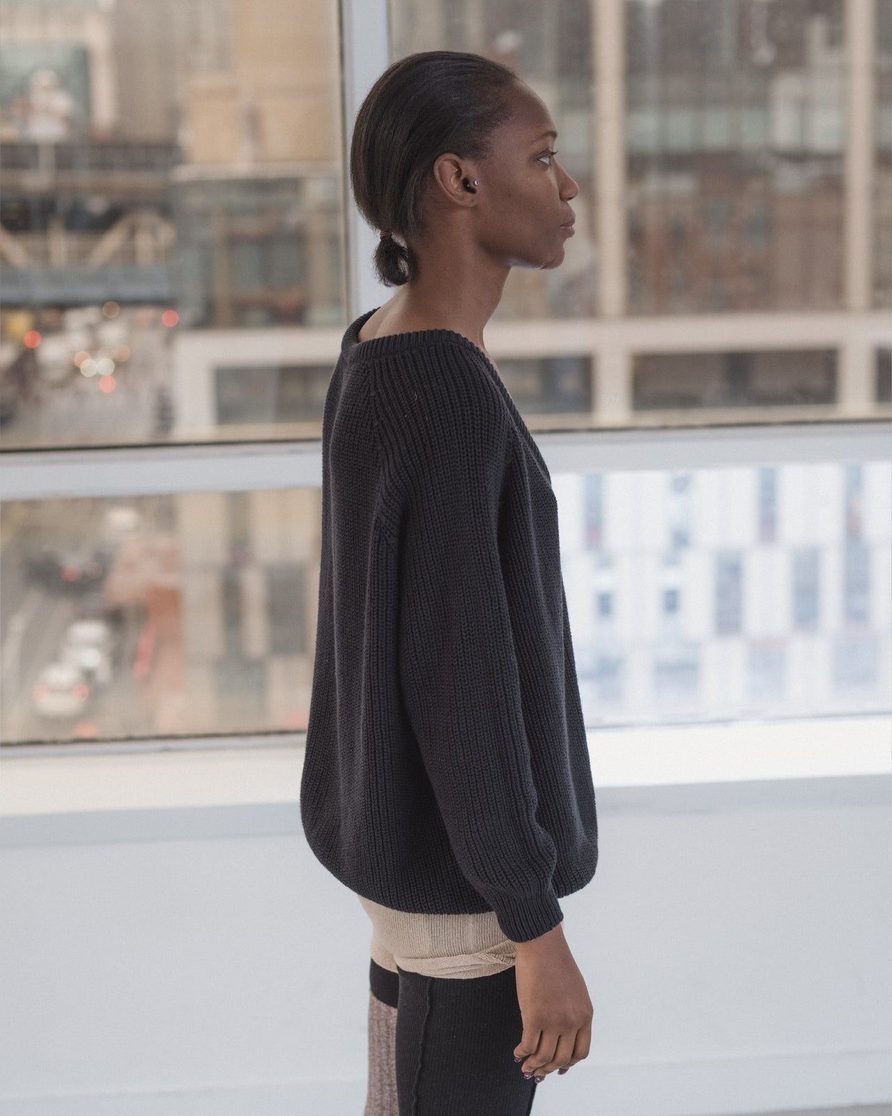 Danube V Neck Sweater - Organic Cotton Knit - Black