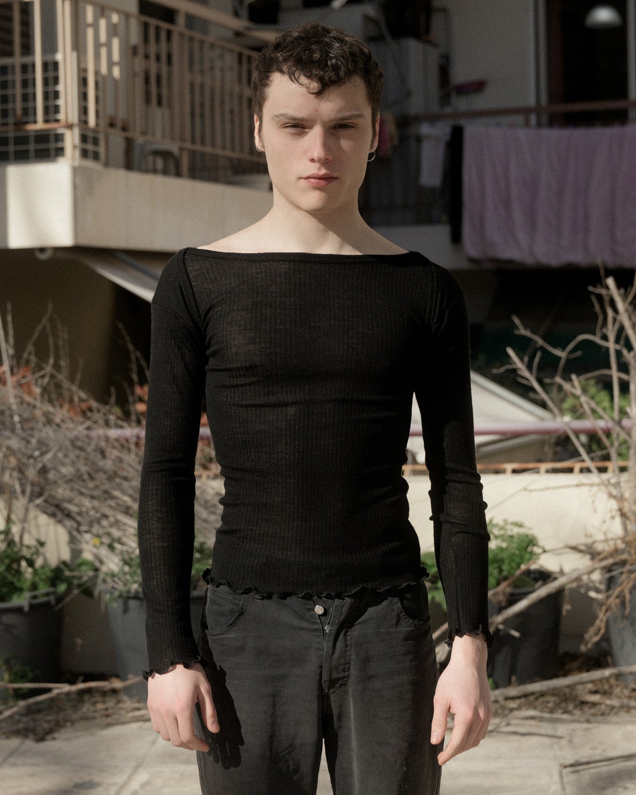 Disc Long Sleeve Tee - Fine Wool Rib - Black