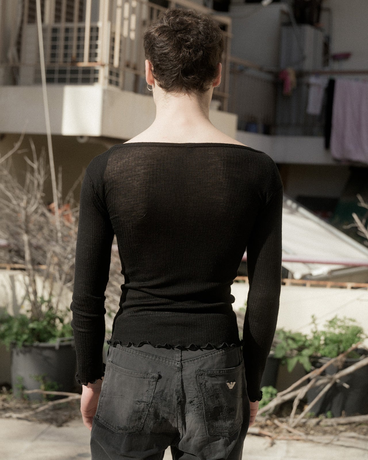 Disc Long Sleeve Tee - Fine Wool Rib - Black