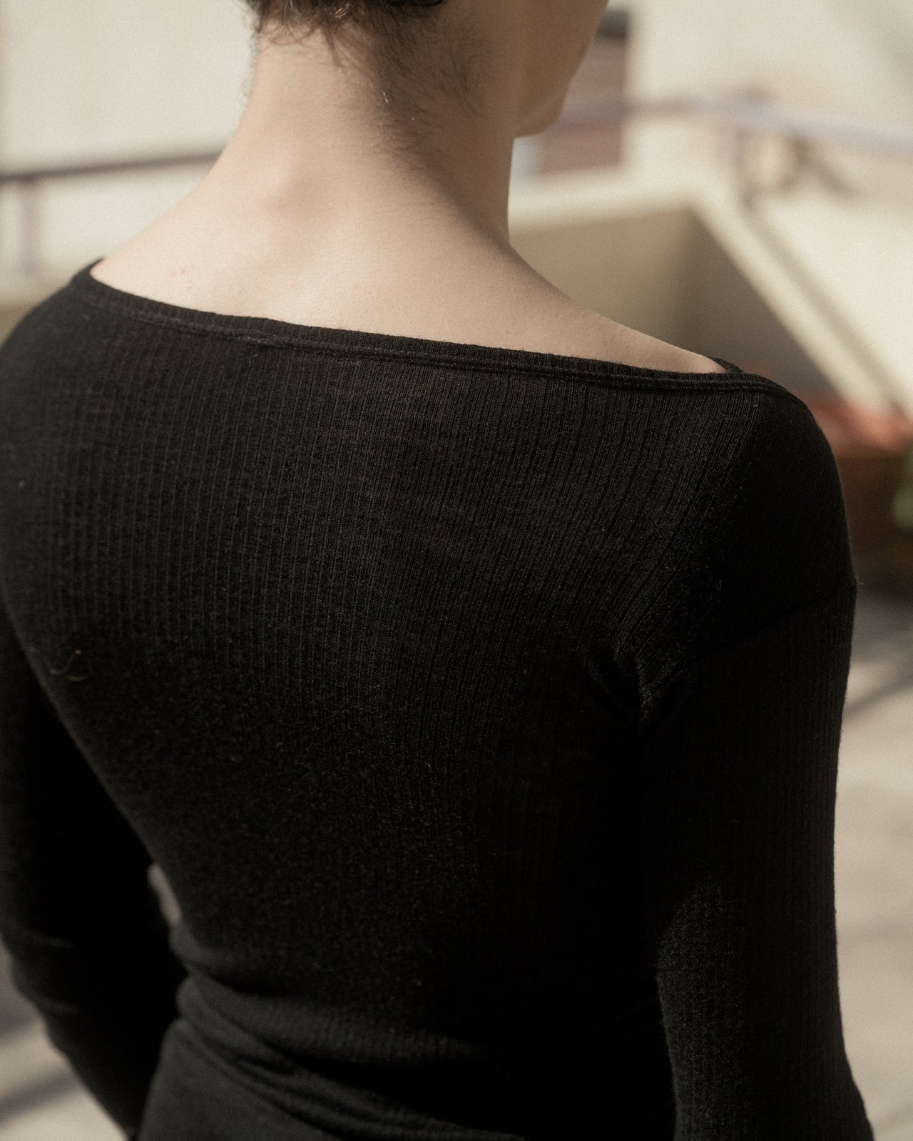 Disc Long Sleeve Tee - Fine Wool Rib - Black